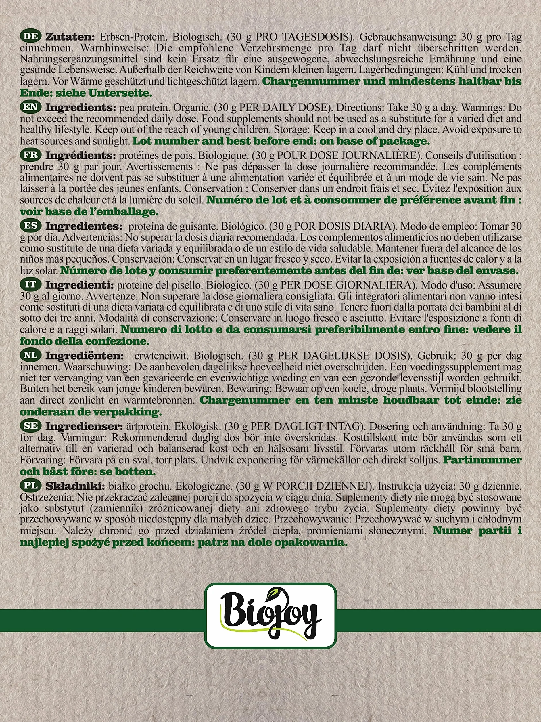 Biojoy BIO-białko groszku izolat, proszek białkowy (1 kg)