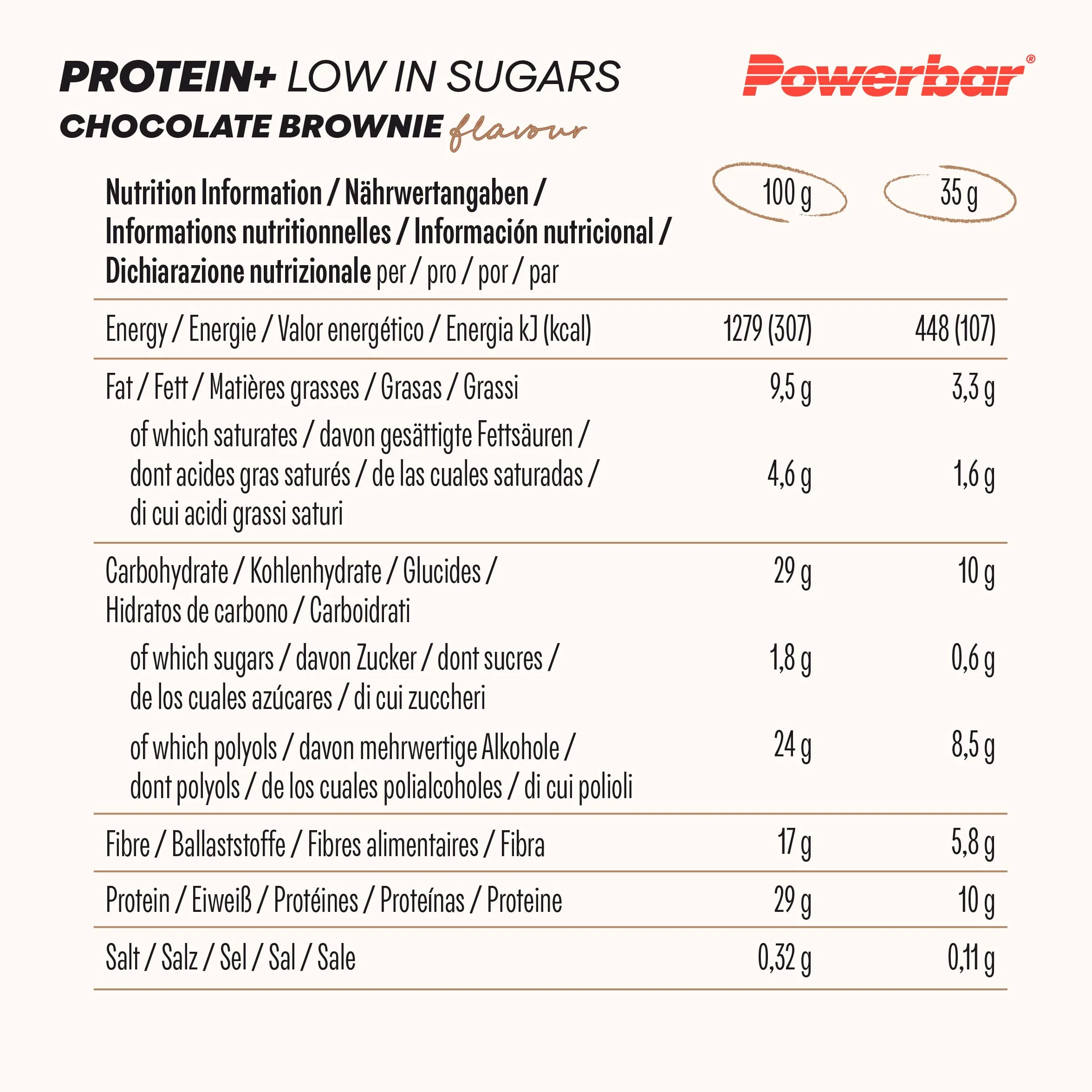 Powerbar Protein Plus Low Sugar Bar (16x35g) Chocolate Brownie - Batony - Batony proteinowe