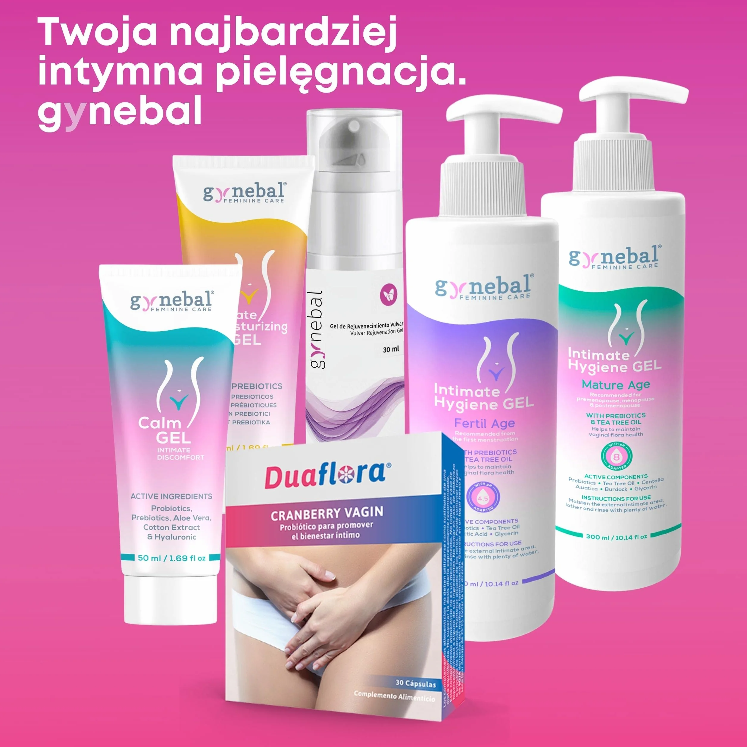 100 ml GYNEBAL Żel Intymny Dla Kobiet Nawilżająco-Natłuszczający Prebiotyk Sromu - ULGA ZEWNĘTRZNEJ SUCHOŚCI POCHWY - Intensywne nawilżenie i natychmiastowa świeżość
