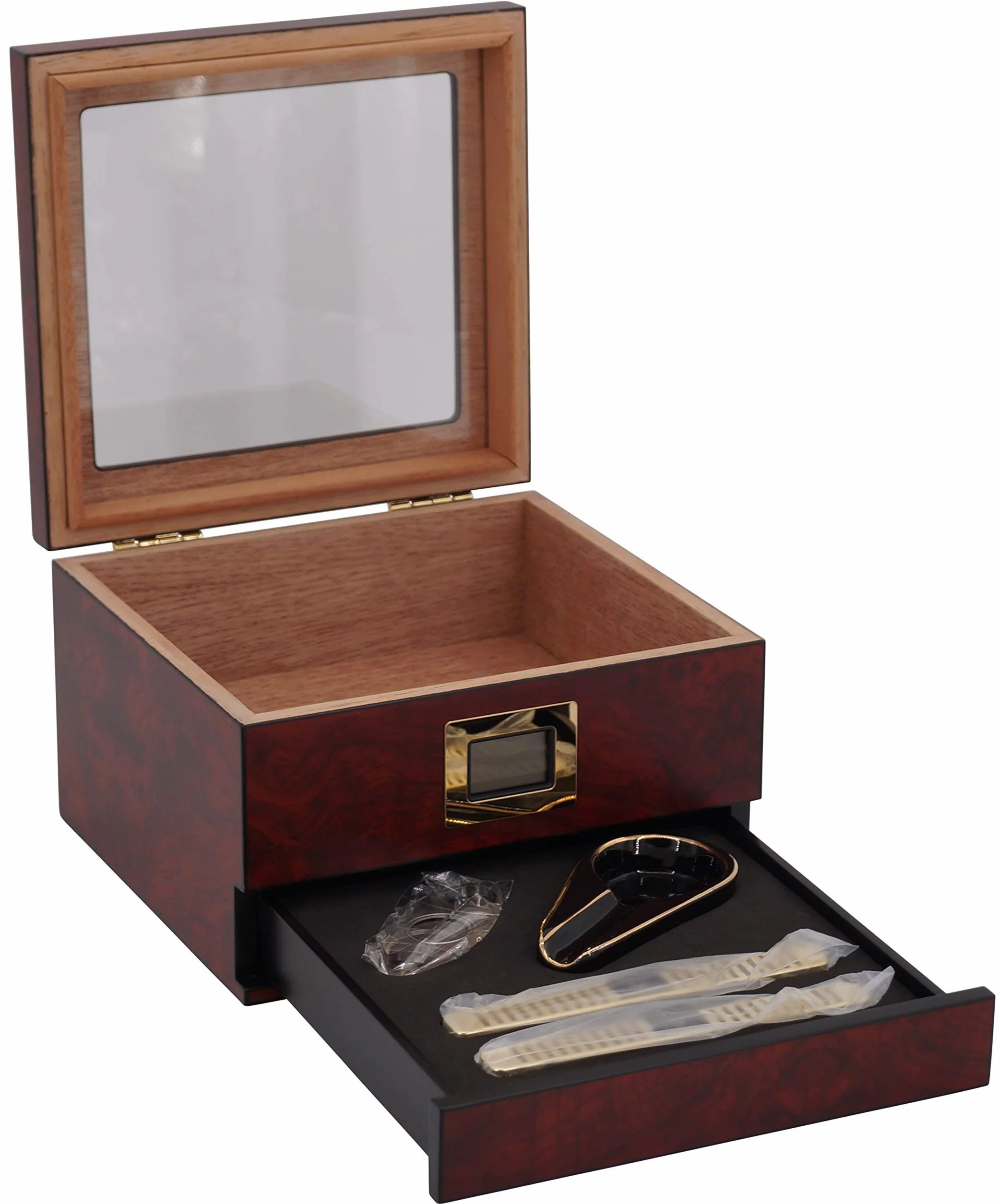 GERMANUS Humidor con Higrómetro, Cenicero de Puros y Cúter
