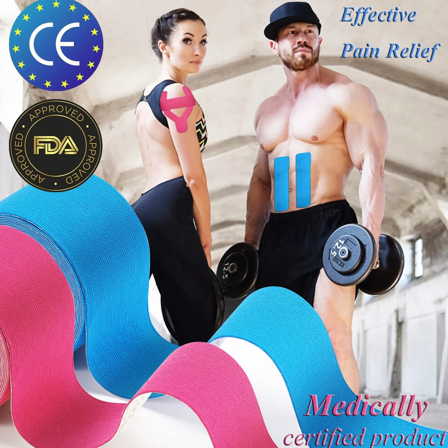 HONYAO® Taśma Kinezjologiczna 2 sztuki, Kinesiotapes(5m×5cm), taśma fizjologiczna na ramię, plecy, kolano, łokieć i szyję, taśma sportowa, przyjazna dla skóry, elastyczna i wodoodporna - niebieski