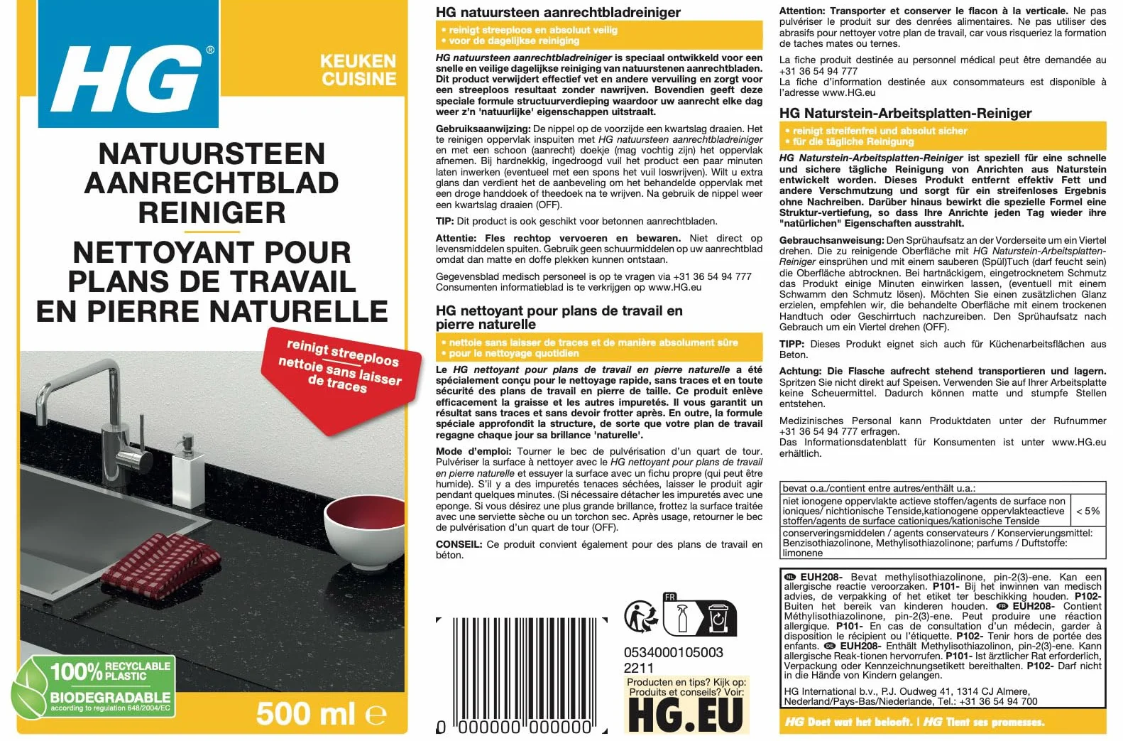 HG Nettoyant Pour Plans de Travail en pierres naturelles 500 ml