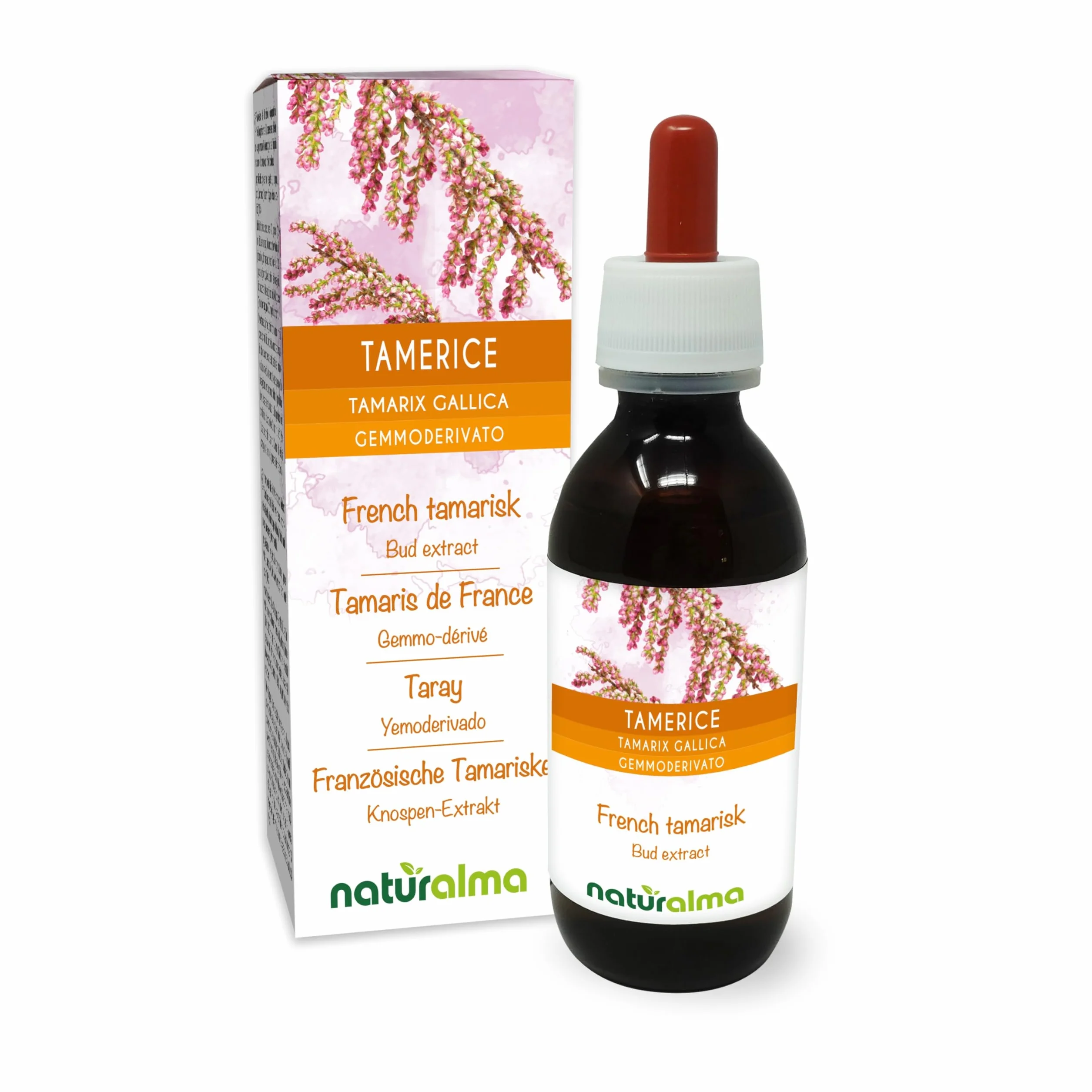 Tamaryszek francuski (Tamarix gallica) Bezalkoholowy ekstrakt ze świeżych pączków Naturalma - Płynny ekstrakt w kroplach 120 ml - Suplement diety - Wegański