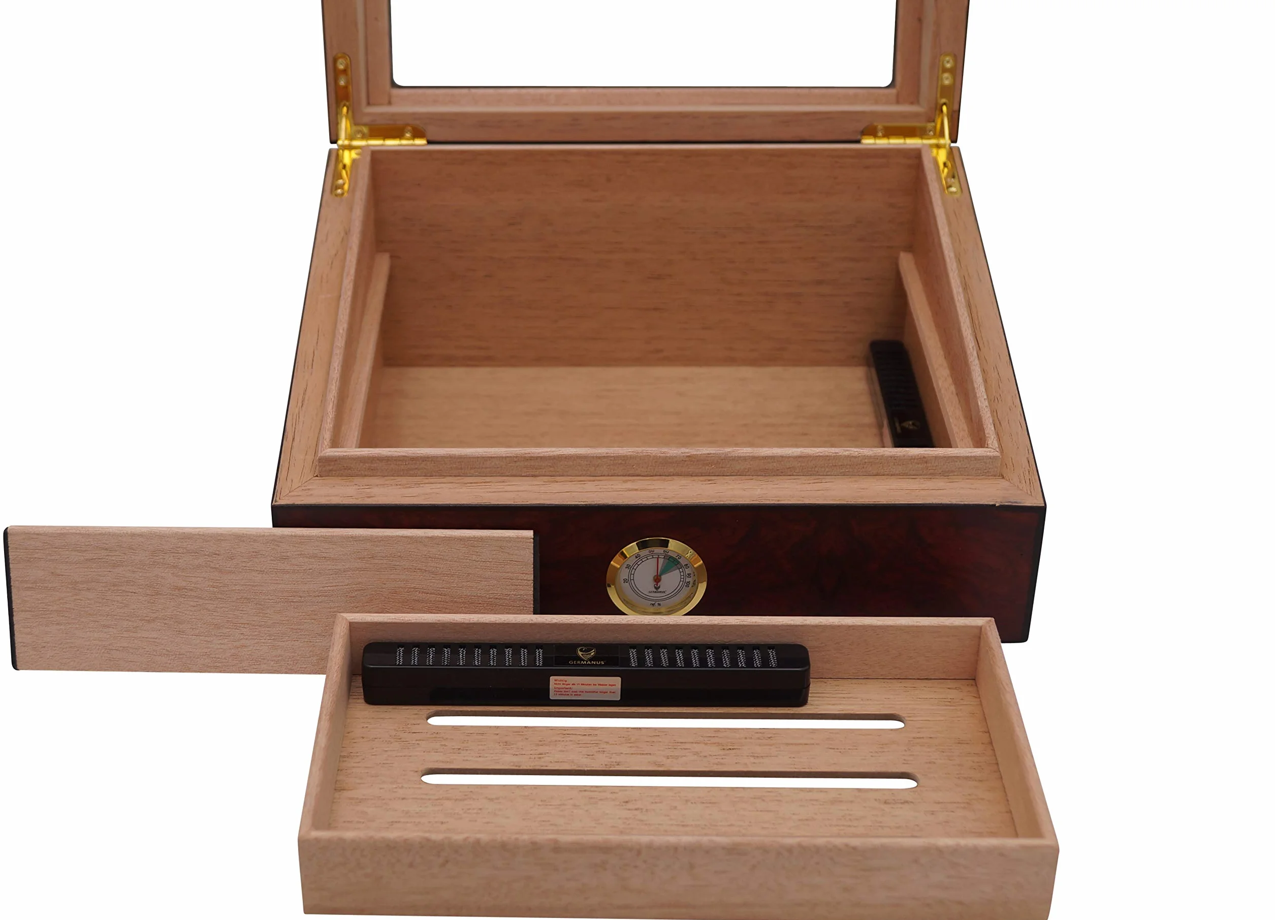 Germanus Humidor 224 z nawilżaczem kryształowym i higrometrem, brązowy