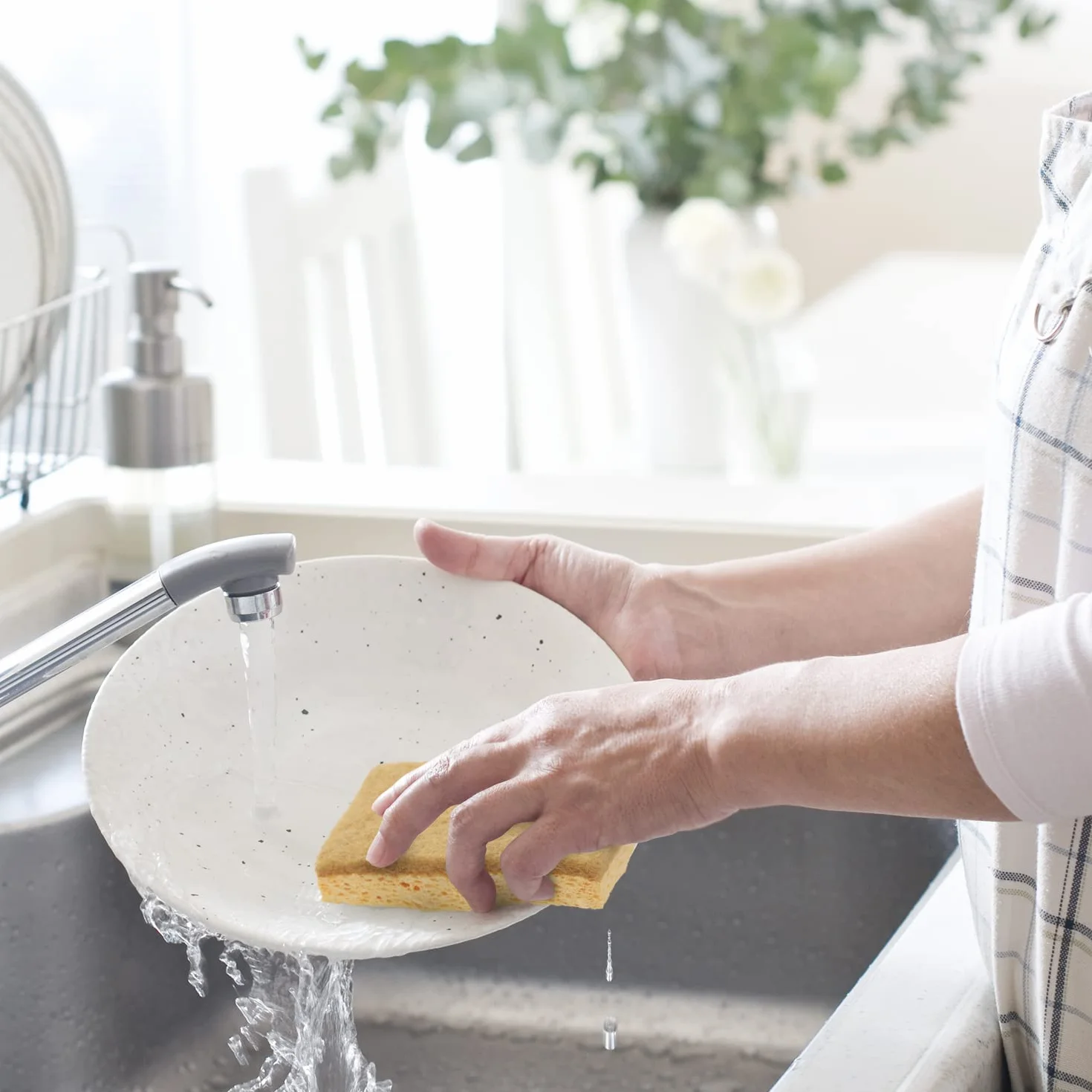 Joeji's Kitchen Gąbka do mycia naczyń do głębokiego czyszczenia kuchni lub łazienki, Zestaw 6 zmywalnych gąbek wielokrotnego użytku - Naturalna gąbka celulozowa Ekologiczne włókna i biodegradowalne