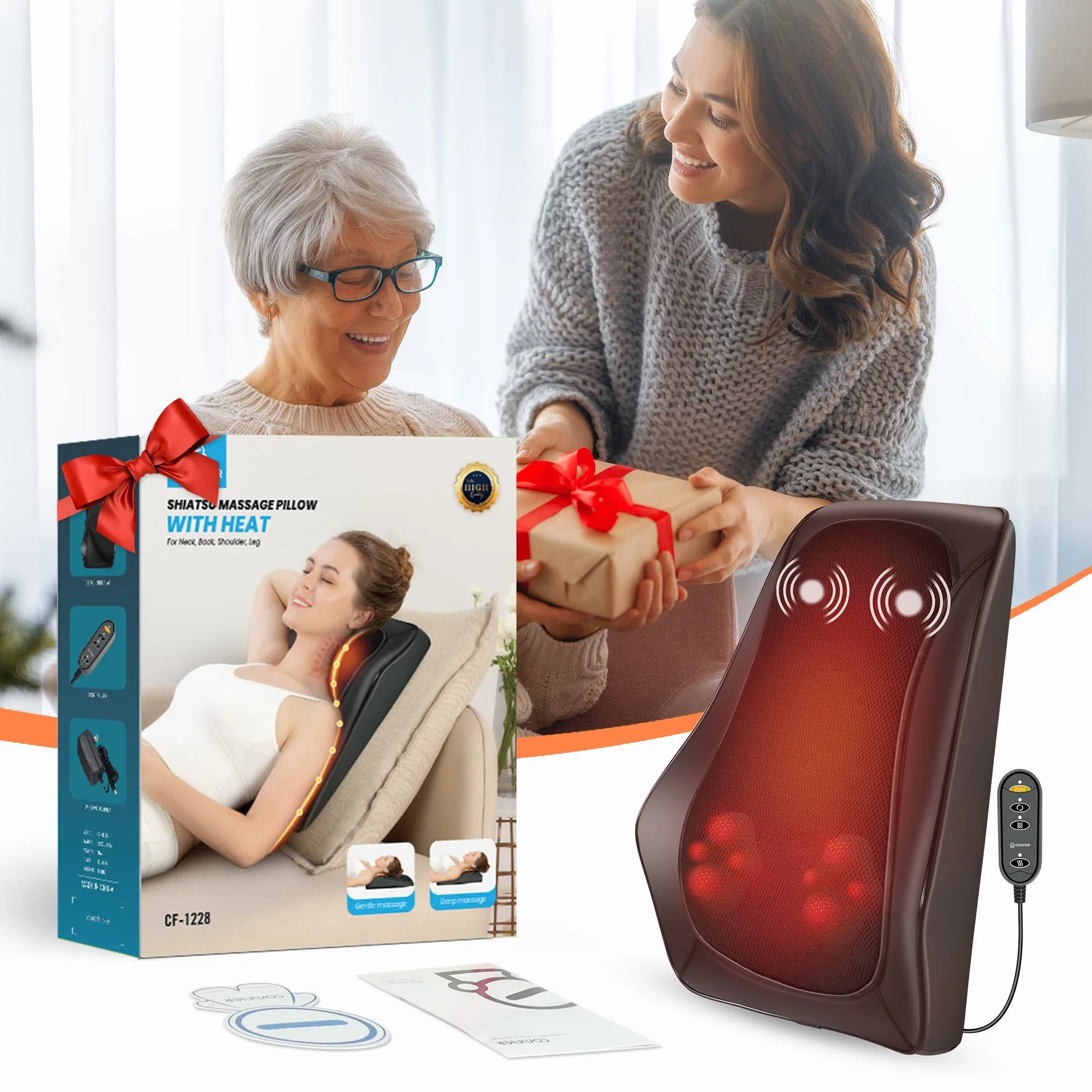 COMFIER Masażer pleców i szyi z ciepłem, masaż 3D z masażem wibracyjnym, masażer shiatsu kark i ramiona, poduszka do masażu, prezenty