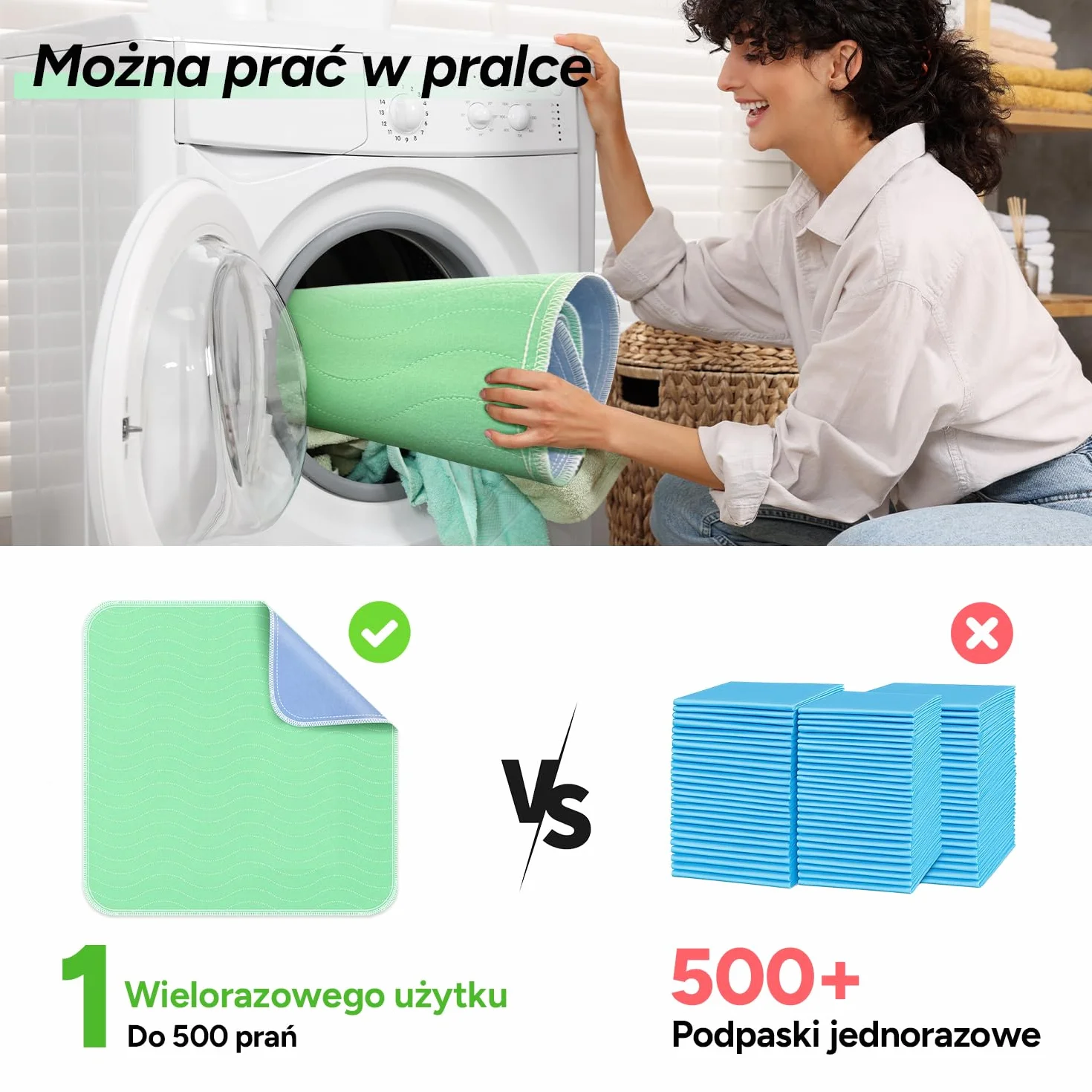 WhyWorry Zmywalne Podkładka na Nietrzymanie Moczu dla Dorosłych, 86 x 91 cm Wodoszczelna Maty do Moczenia Łóżko, Ochraniacze na Łóżko Wielokrotnego Użytku na Inkontynencję, Zielony, 2 Sztuk