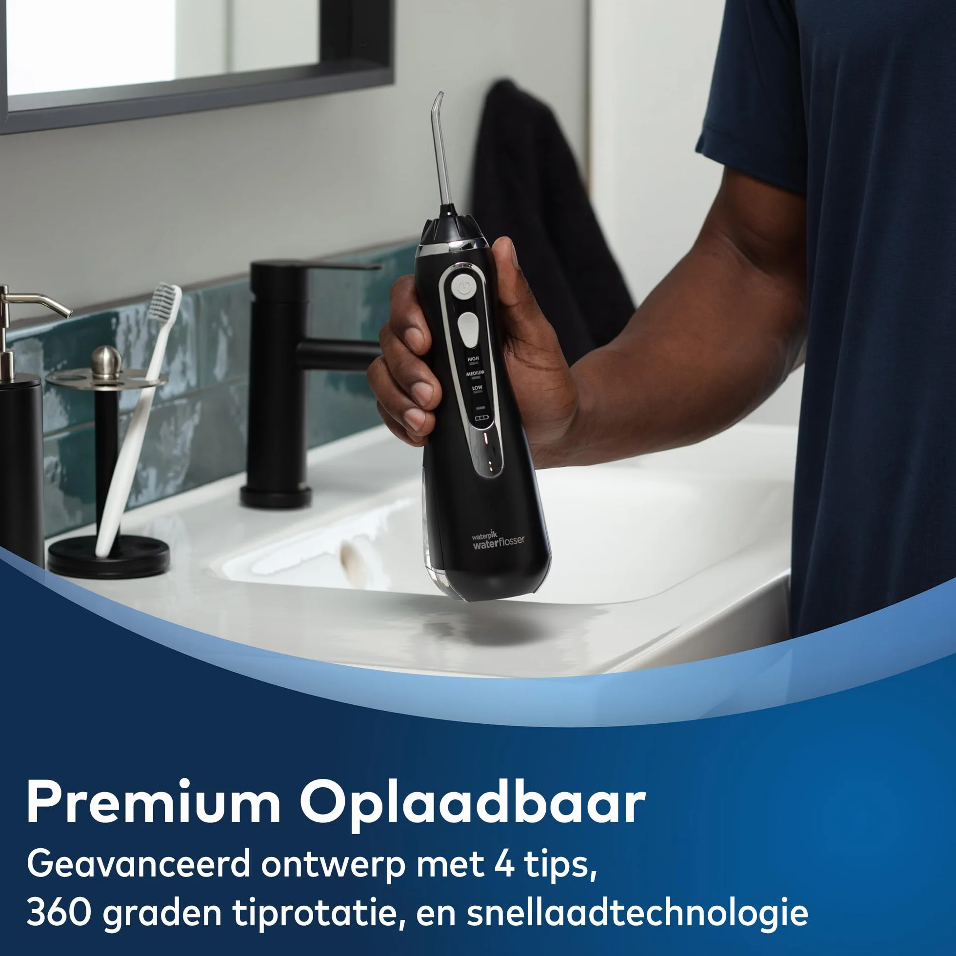 Waterpik Cordless Advanced Irygator Bezprzewodowy WP-582EU, 3 Ustawienia Ciśnienia, Czarny
