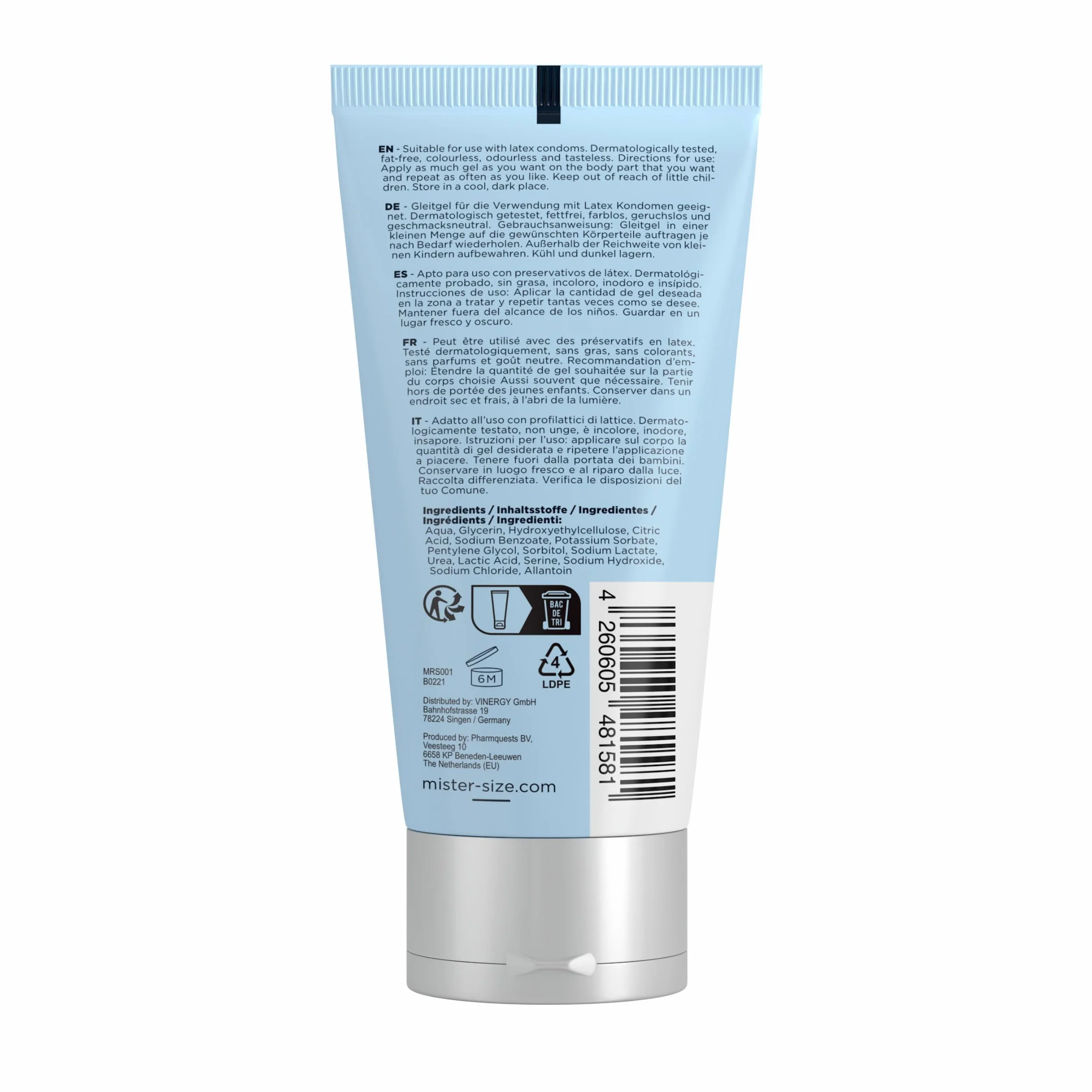 MISTER SIZE Bio lubrykant (100 ml), lubrykant na bazie wody, wyjątkowo długotrwałe nawilżenie