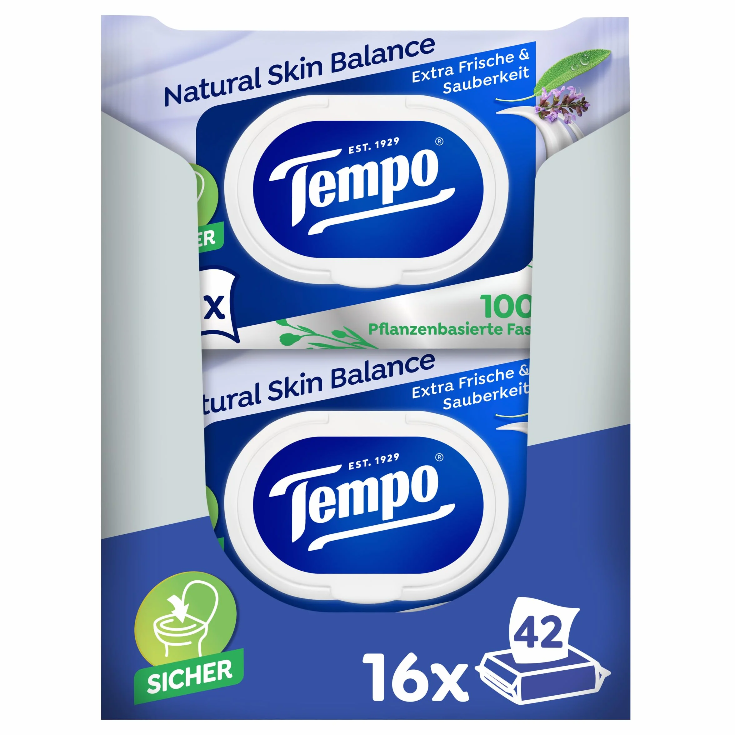 Tempo Papier toaletowy, wilgotny, Natural Skin Balance, (16 opakowań x 42 arkusze), duże opakowanie