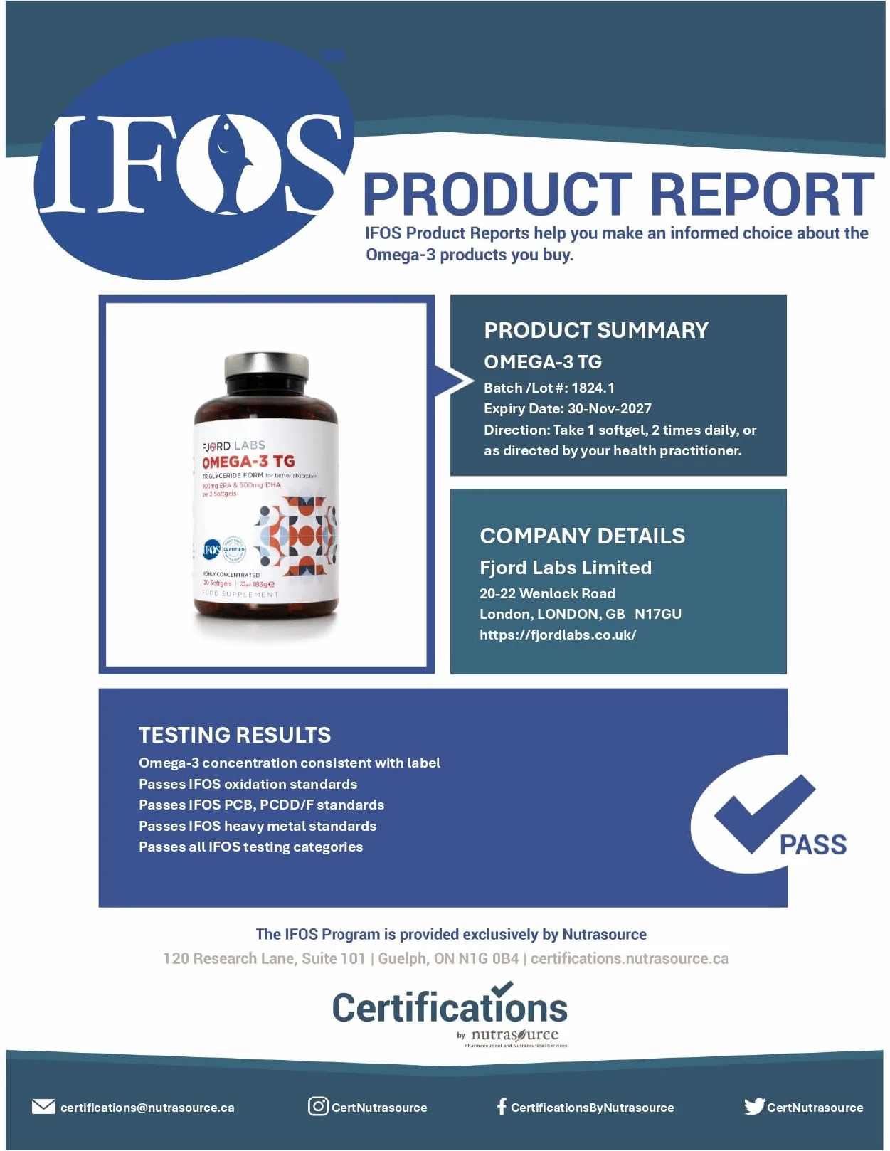 Omega-3 TG | Forma trójglicerydów | Certyfikat IFOS | 900mg EPA i 600mg DHA w 2 kapsułkach | 120 kapsułek