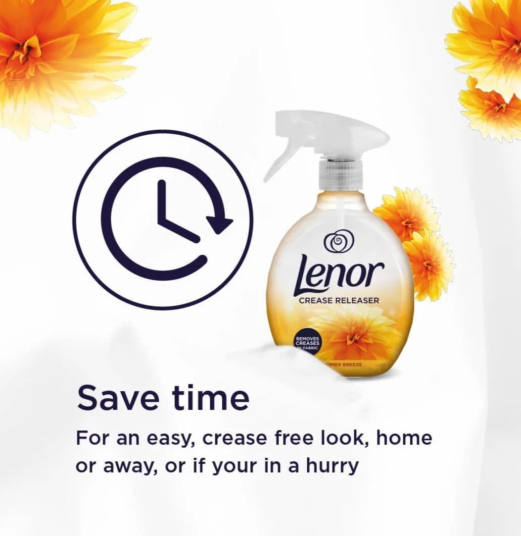 Lenor Crease Releaser Spray do usuwania zagnieceń, usuwa zagniecenia w tkaninie, zapach letniej bryzy, opakowanie 2 szt., 2 x 500 ml