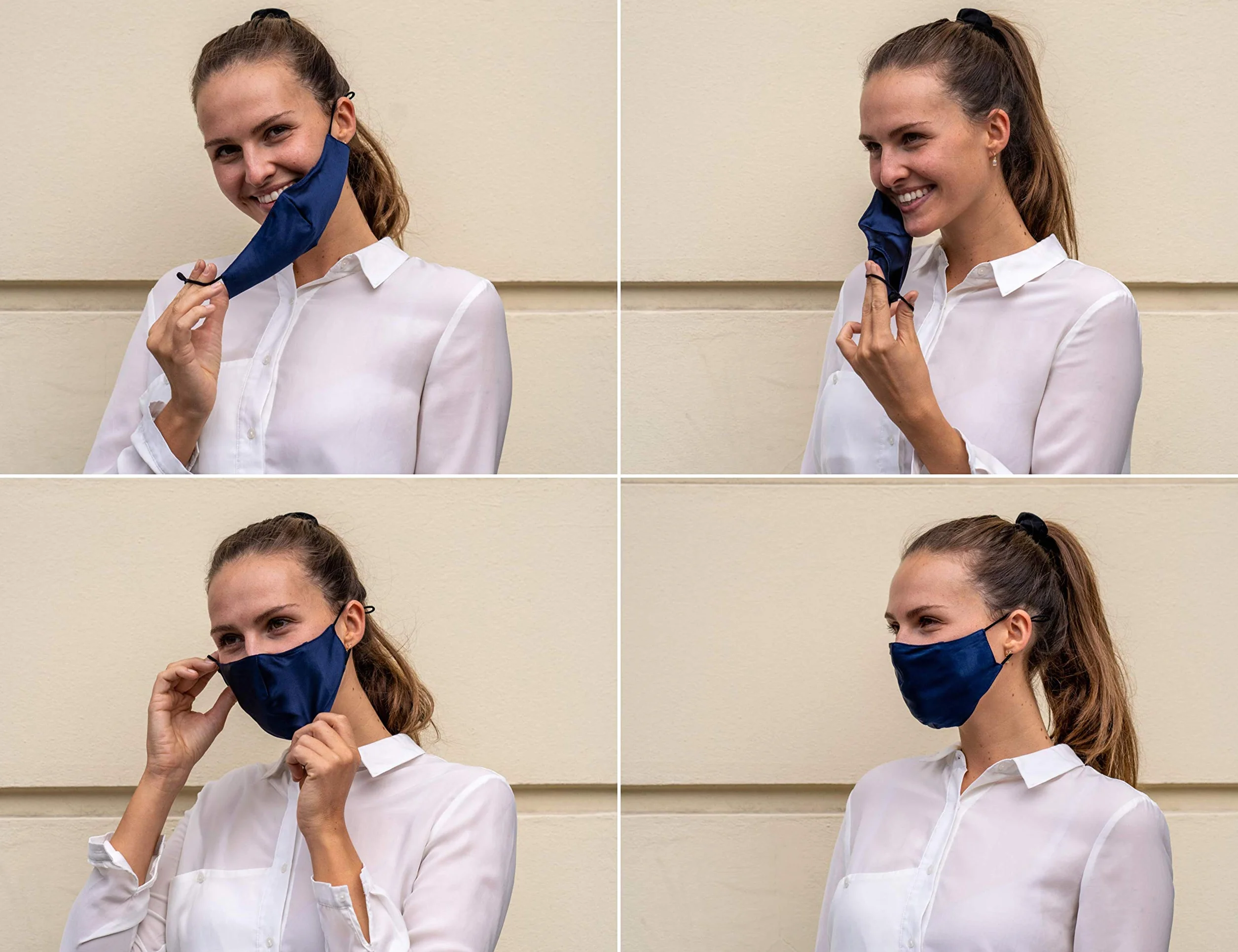 Maska unisex do ochrony jamy ustnej, 100% jedwab, 3-warstwowa ochrona ust i nosa [regulowane szlufki na uszy i pałąki na nos] wielokrotnego użytku, oddychająca i przyjazna dla skóry – chłodząca latem