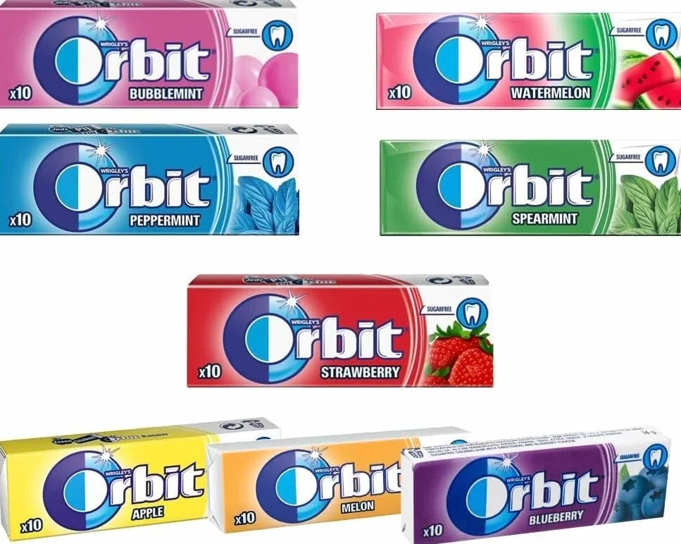 Kidzbuzz 10-30 opakowań oryginalnych gumek do żucia Wrigley Orbit/extra (mieszane odmiany, pudełko, opakowanie 10 sztuk) pomaga w pielęgnacji jamy ustnej dla zdrowych zębów i dziąseł