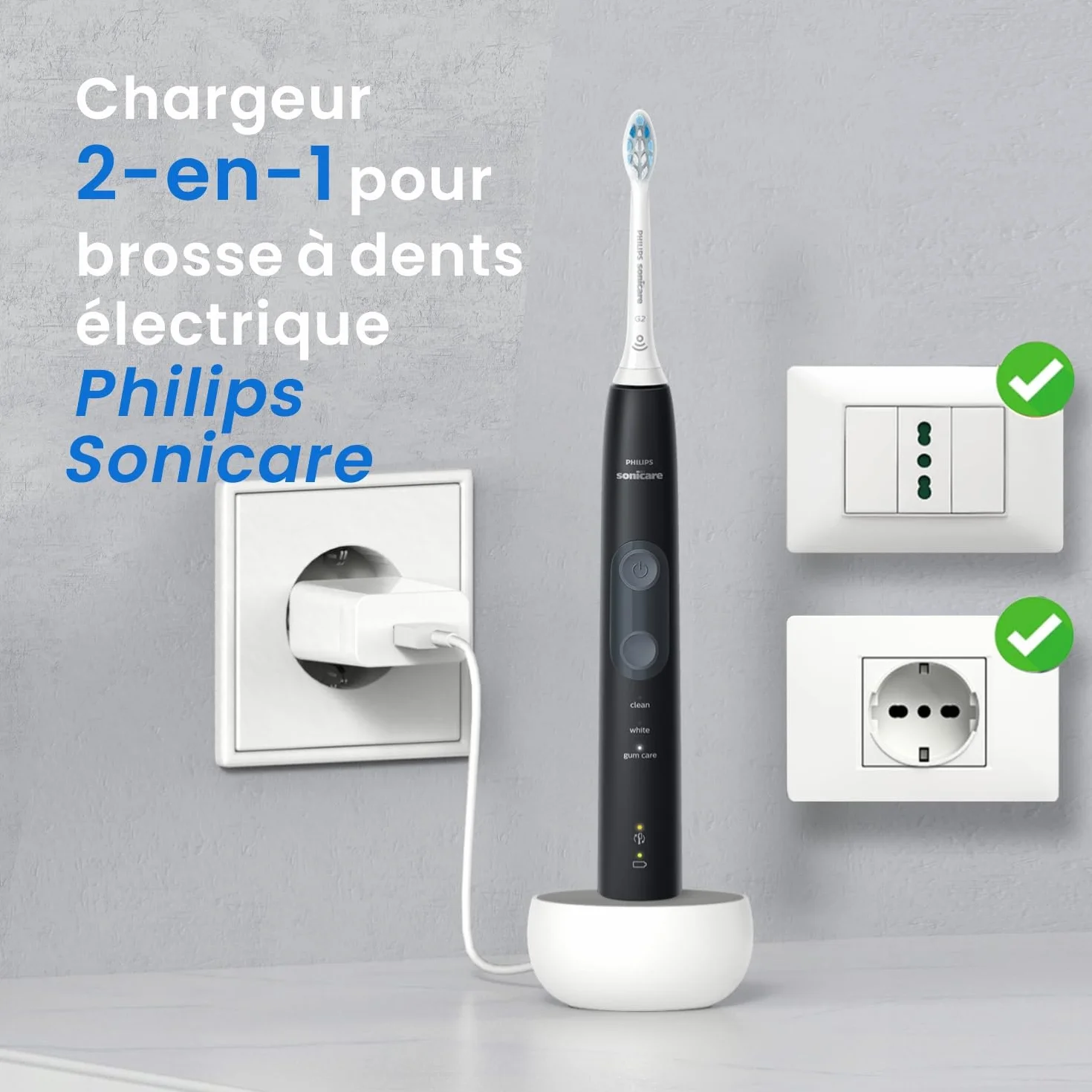 CoolSmile Stacja ładująca kompatybilna ze szczoteczką elektryczną Philips, ładowarka ścienna z gniazdem EU do szczoteczek Sonicare 1100 3100 4100 4300 4500 5100 5300 6000 6100 6300 6500 7000 itp