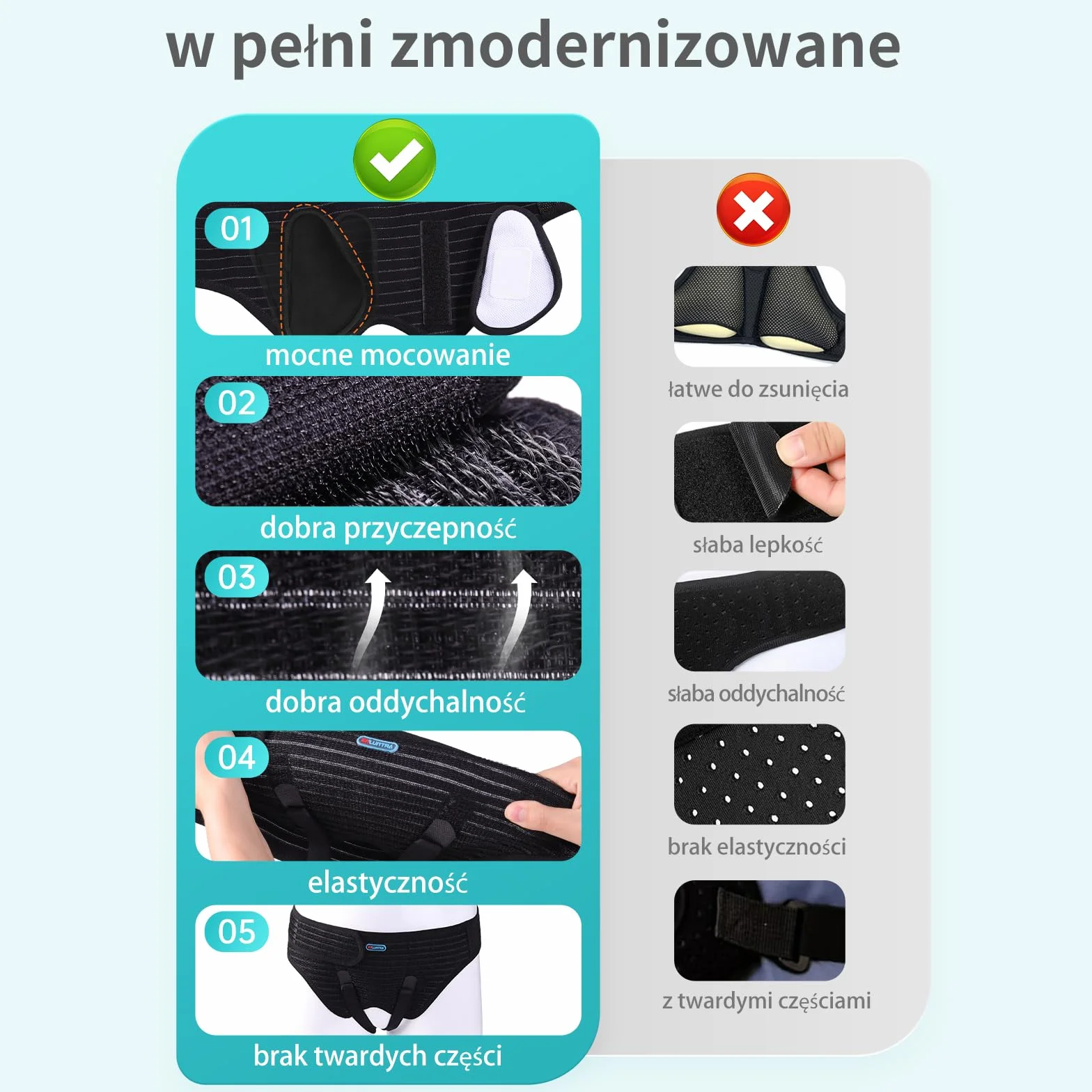 ENLUNTRA Przepuklina pachwinowa dla mężczyzn i kobiet, pas przepuklinowy do podwójnej przepukliny pachwinowej, łagodzenie bólu i regeneracji, regulowany pas biodrowy z 4 zdejmowanymi podkładkami(M)