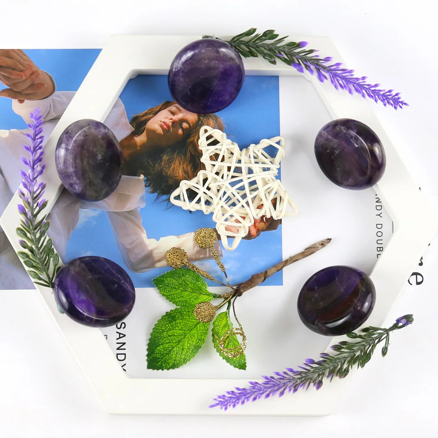 Worry Stones Amethyst Crystal Rock,Kryształy czakr i kamienie lecznicze,Owalny kamień palmowy,Kamień kciuka,Kryształy dla początkujących,Duchowe prezenty dla kobiet,Akcesoria medytacji(1 szt.)