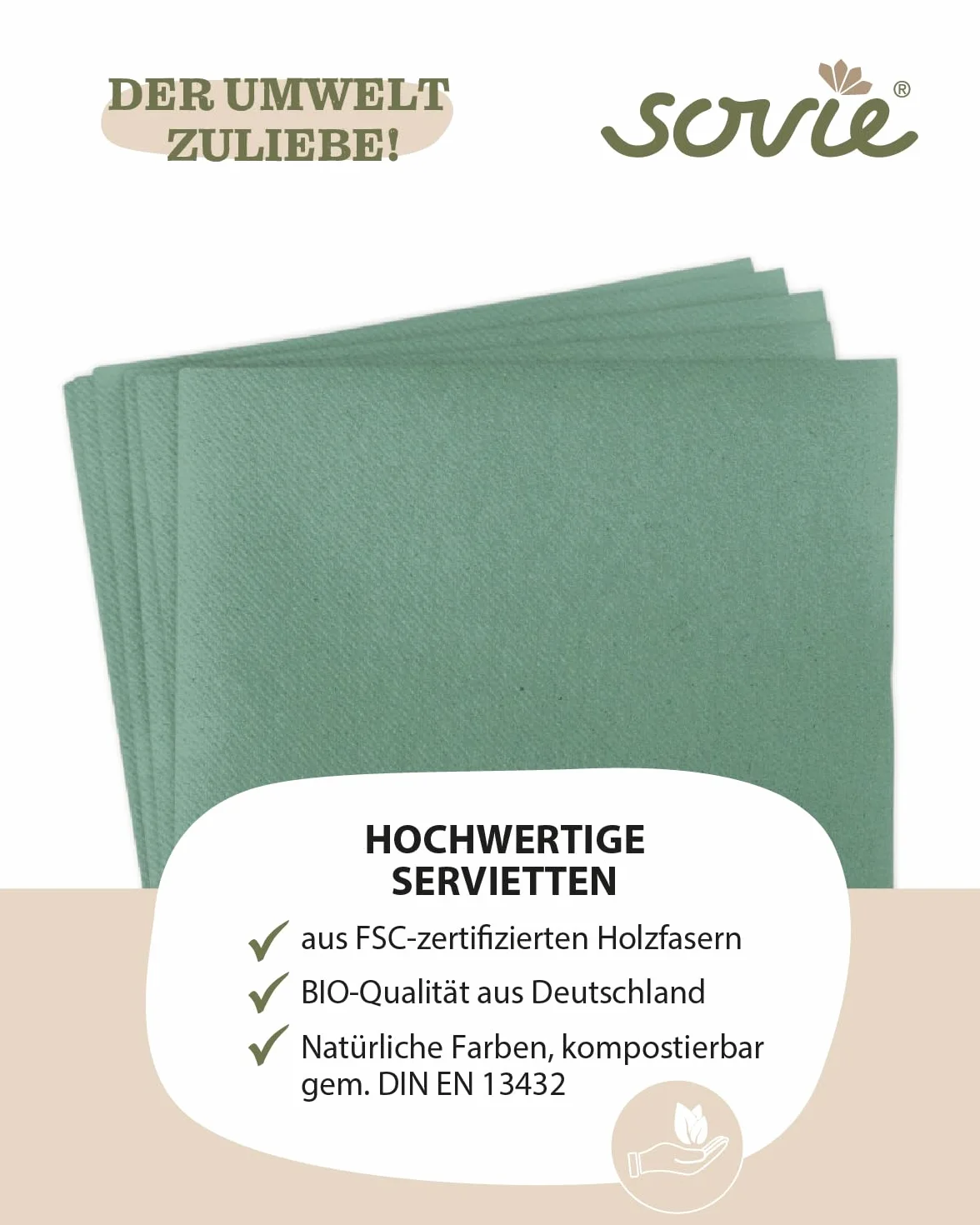 Sovie HORECA Serwetki EUKALYPTUS z Linclass Airlaid, 40 x 40 cm, składane 1/4, 50 sztuk, wysokiej jakości serwetki jednorazowe do gastronomii, hotelu, cateringu i elegancka dekoracja stołu
