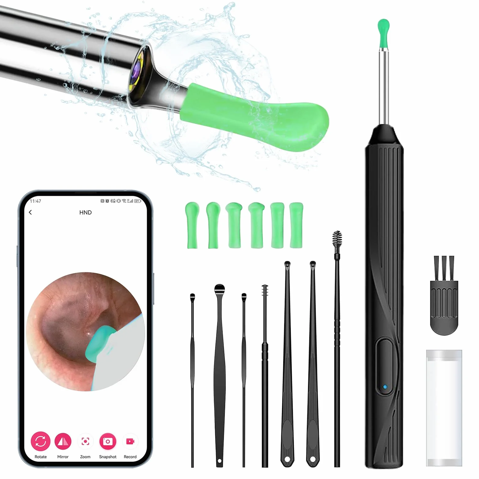 Otoskop Czyszczenie ucha 1080P HD, 3.5mm Otoskop do usuwania woskowiny z uszu, WIFI Endoskop do Usuwania Woskowiny, wodoodporne otoskop z 6 diodami LED do telefonów iPad, iOS, Android Smartphones
