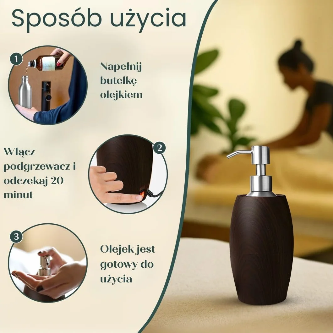 Relax Master ogrzewacz olejku do masażu o wyglądzie drewna – profesjonalne elektryczne urządzenie do masażu – podgrzewacz oleju – gabinety masażu – Guasha – Wellness – Spa