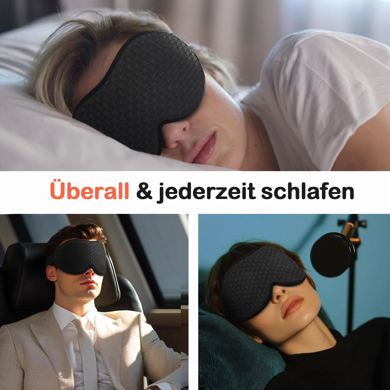 INNELO Maska do spania 3D ergonomiczna maska na oczy czarna