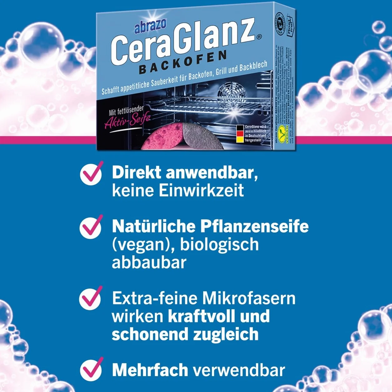 abrazo CeraGlanz piekarnik | 4 środki do czyszczenia piekarnika, 2 x 2 szt. | środek do czyszczenia piekarnika, czyszczenie uporczywych zabrudzeń