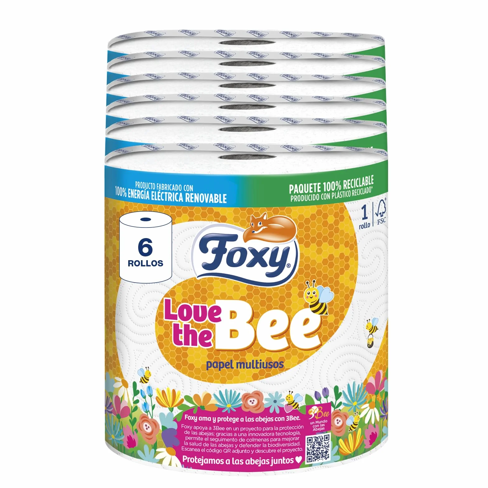 Papier kuchenny 6 rolek Foxy Love the Bee 295 usług na rolkę Certyfikat FSC 100% energii odnawialnej