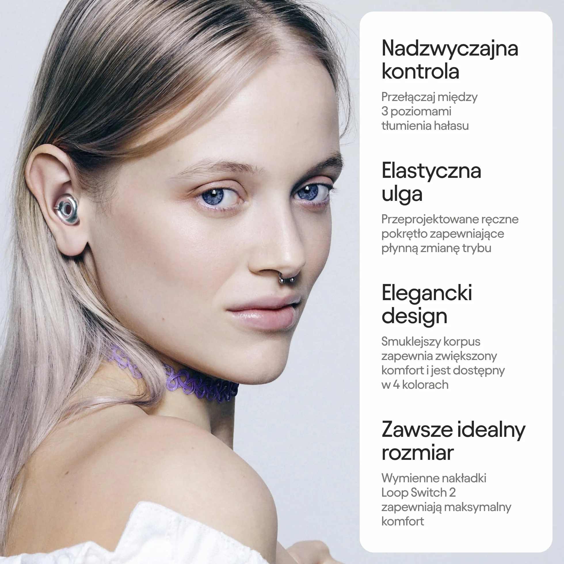Loop Switch 2 Regulowane zatyczki – 3 dające niezwykłą kontrolę tryby ulgi od hałasu | Elastyczna redukcja hałasu | Koncentracja, podróże, spotkania, festiwale i nie tylko | Tłumienie 20-26 dB (SNR)