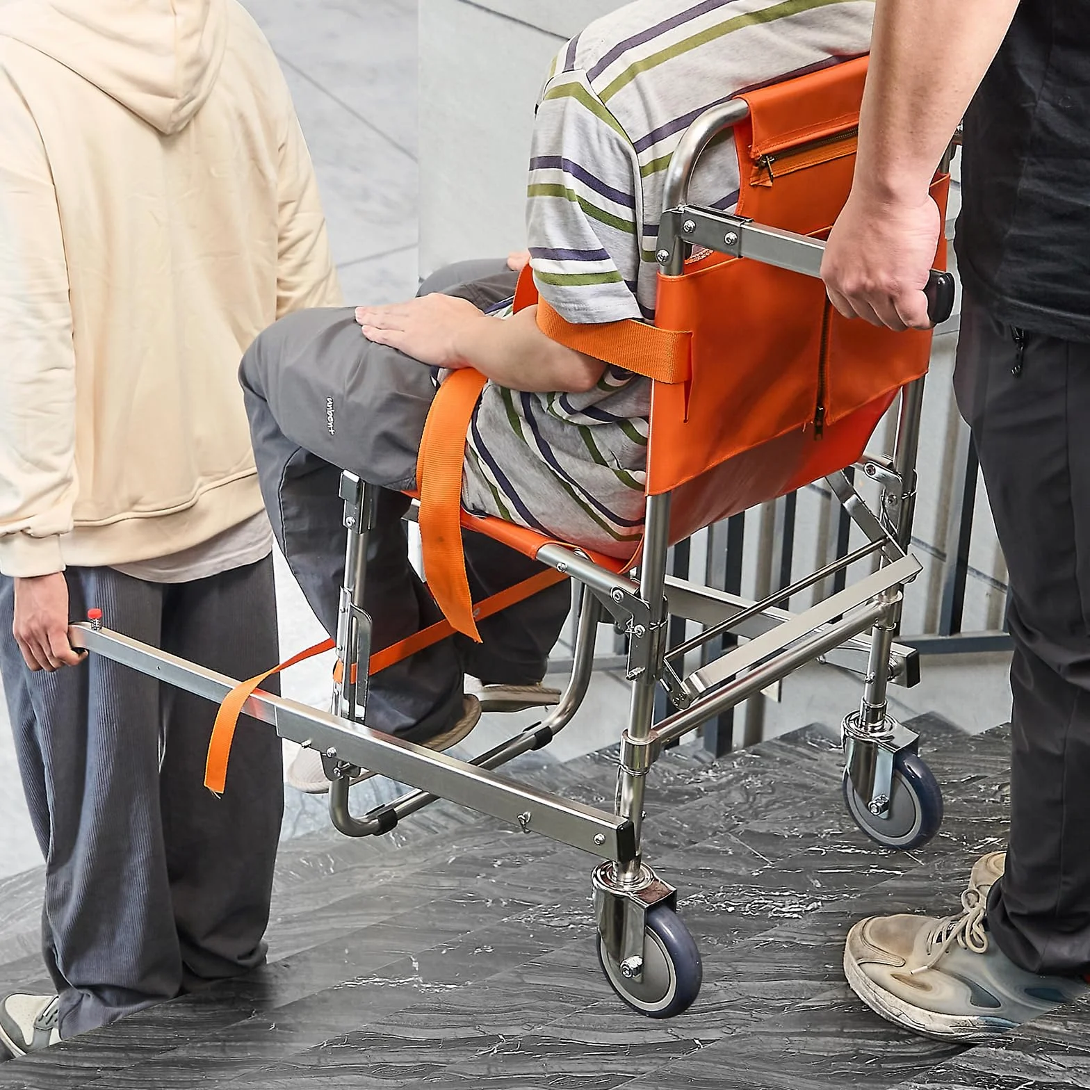 VEVOR EMS Fotel schodowy, nośność 158 kg, składany aluminiowy wózek inwalidzki z 2 kółkami, przenośny podnośnik schodowy, pogotowie ratunkowe, ewakuacja dla osób starszych, niepełnosprawnych
