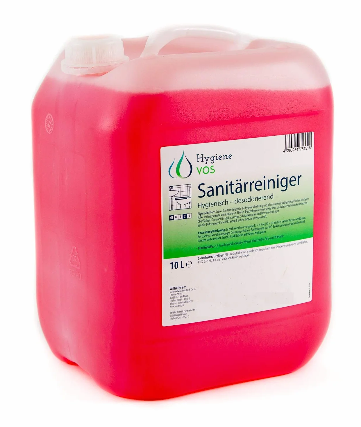 Hygiene VOS Środek do czyszczenia sanitarnego 10 litrów, środek do czyszczenia łazienki, usuwa kamień z armatury, płytek, kabin prysznicowych oraz kamień moczowy i kamień wodny. Nadaje się do myjek