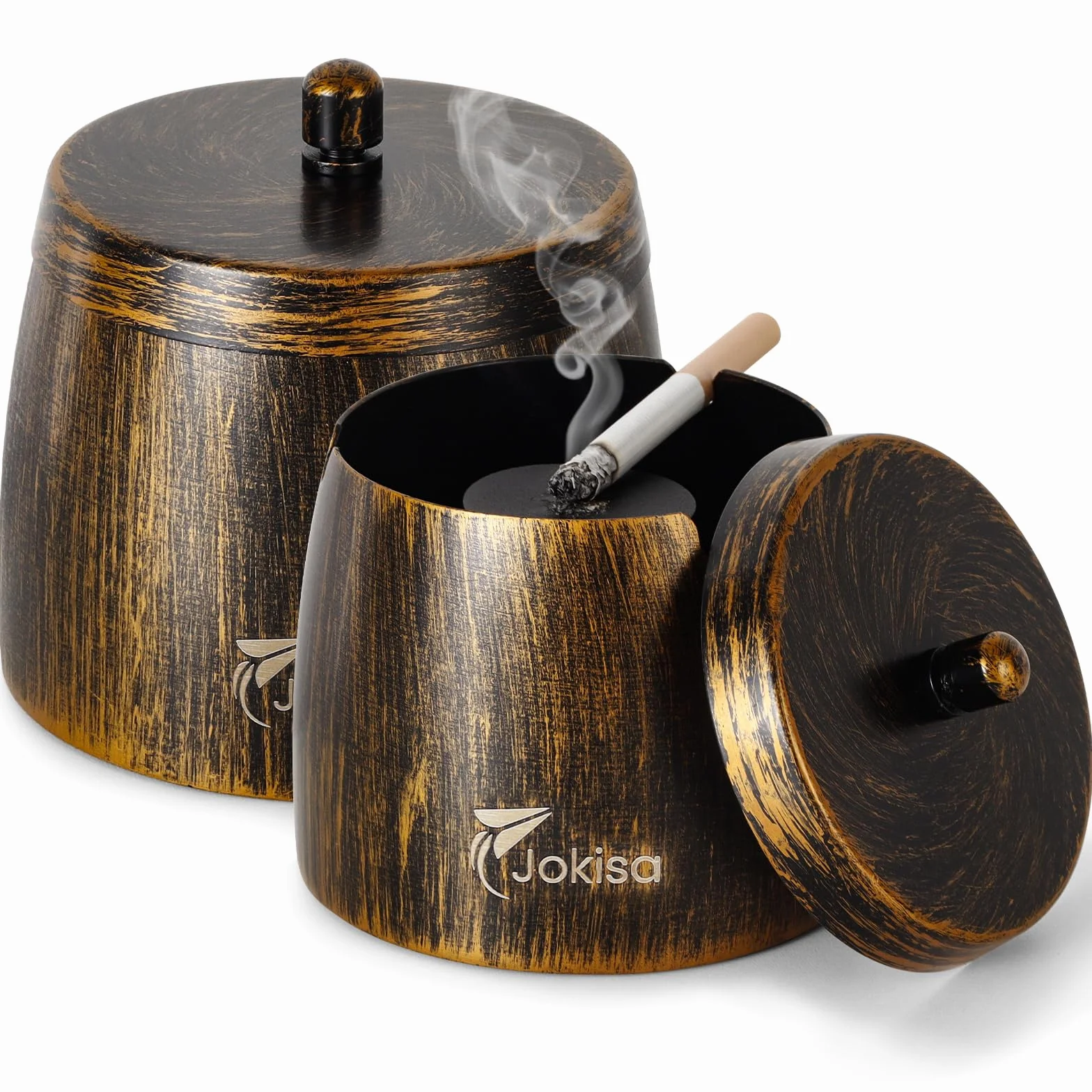 Popielniczka retro ze stali nierdzewnej z pokrywką do użytku zewnętrznego