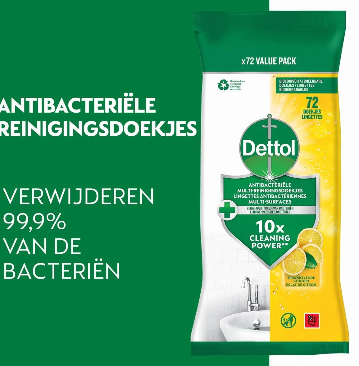 Dettol Power en Fresh Schoonmaakdoekjes Citrus 5 x 72 sztuki - opakowanie zbiorcze