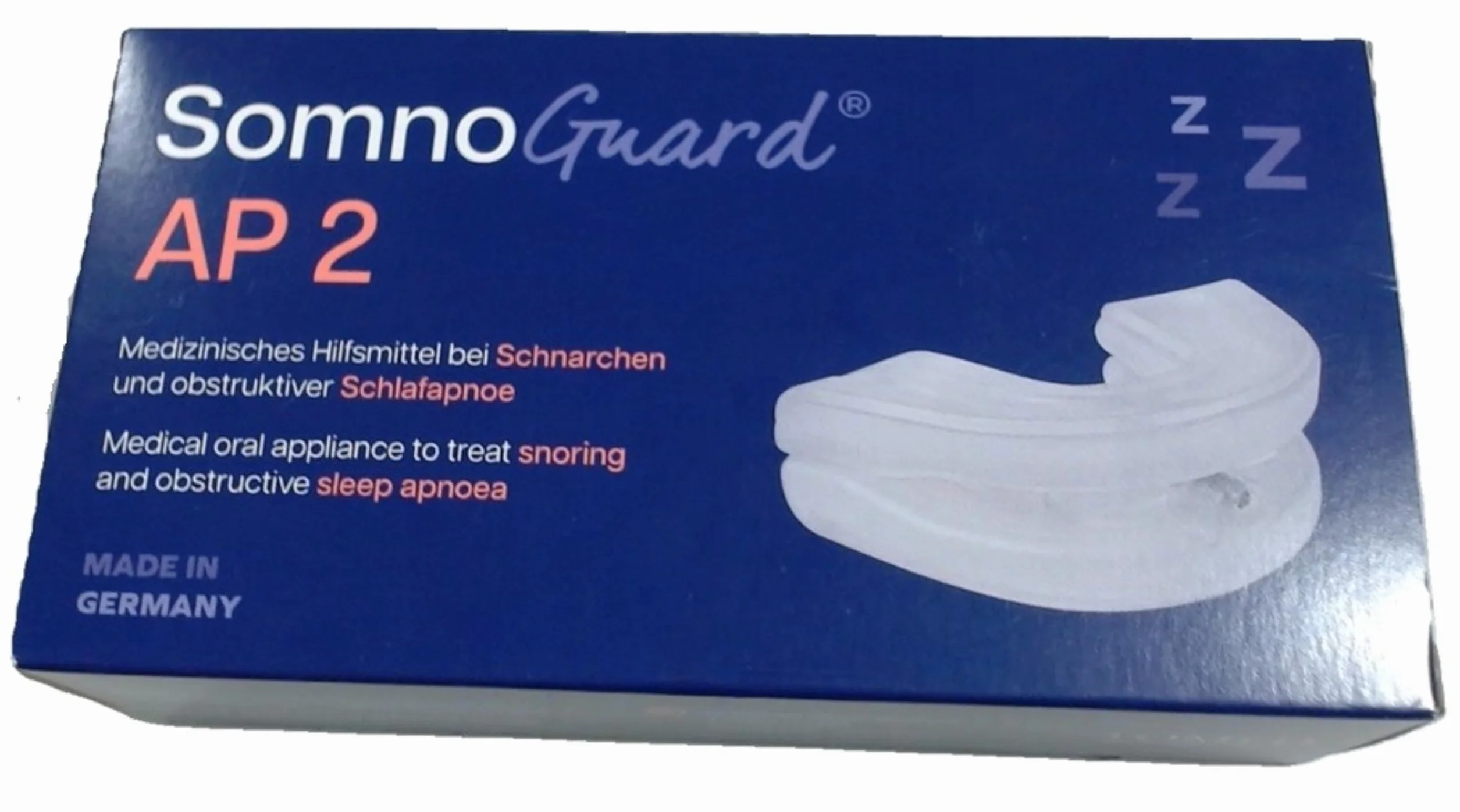 SomnoGuard AP2 szyna zapobiegająca chrapaniu w zestawie FlexPoint z końcówką do spania ABC, dwuczęściowy stoper chrapania, również w przypadku zgrzytania zębami, do średnich i dużych szczęki