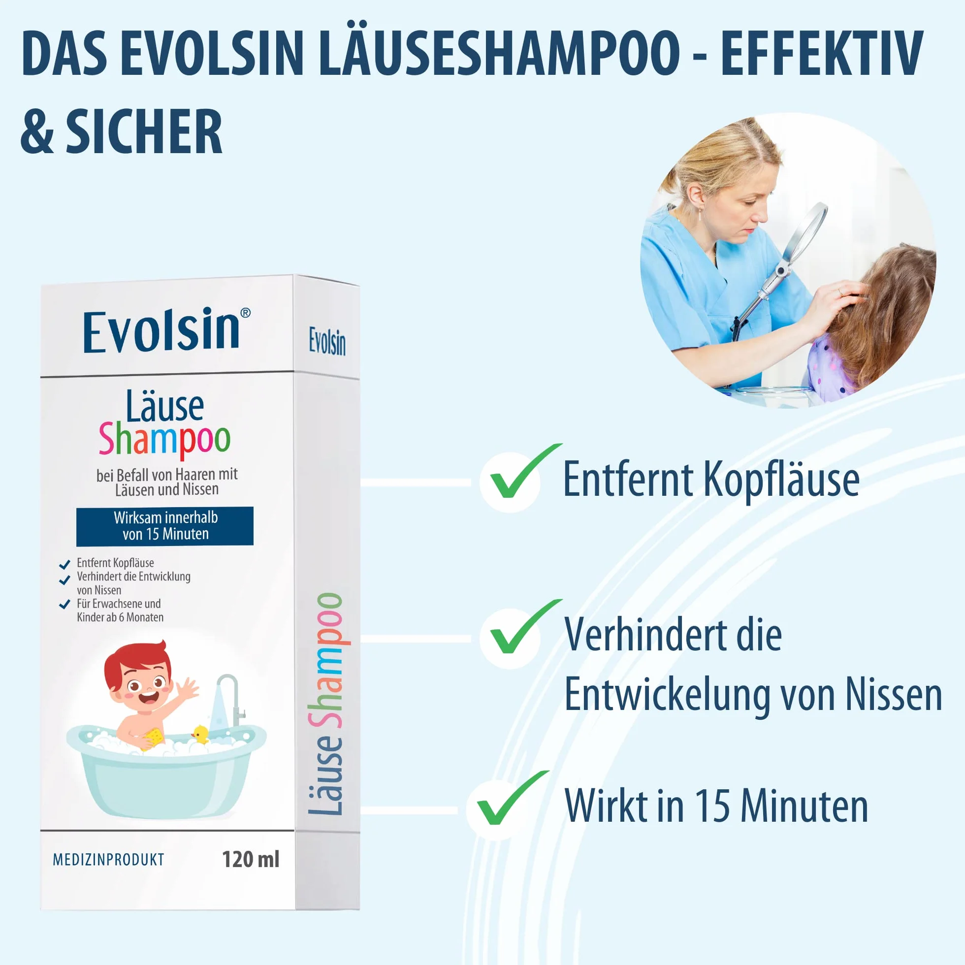 Evolsin szampon na wszy 120 ml dla dorosłych i dzieci od 6 miesięcy