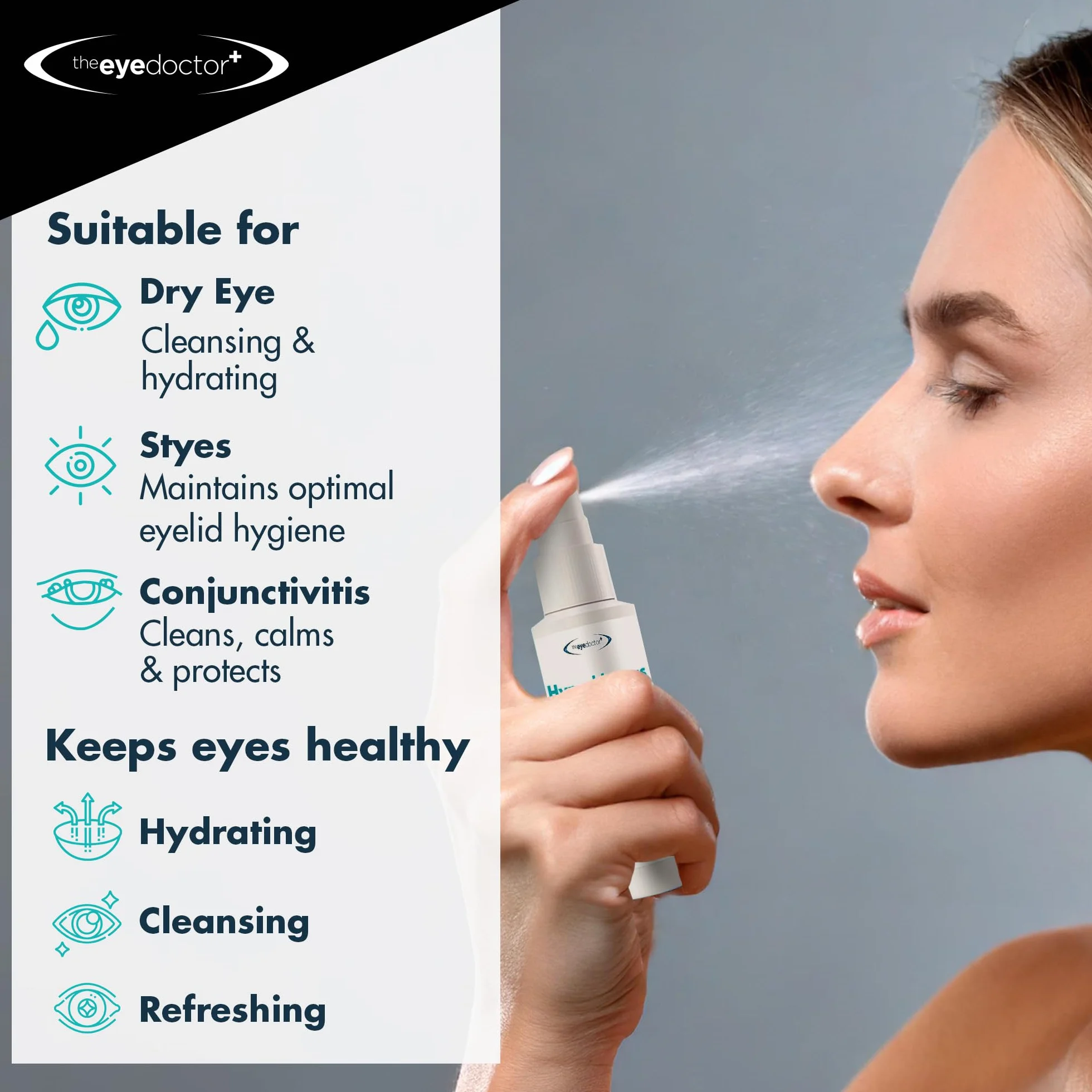 The Eye Doctor Hipochlorous Spray do oczyszczania powiek – hipoalergiczny spray do oczu o właściwościach antybakteryjnych do suchych oczu, zapalenia powiek i MGD, konserwujący i bezalkoholowy, przyjazny dla soczewek kontaktowych, 100 ml