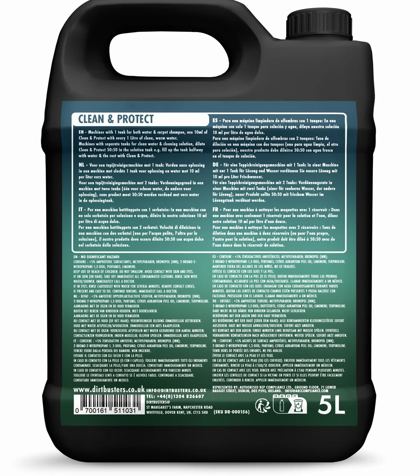 Dirtbusters Szampon do czyszczenia dywanów Clean & Protect z ochroną przed plamami (5 l)