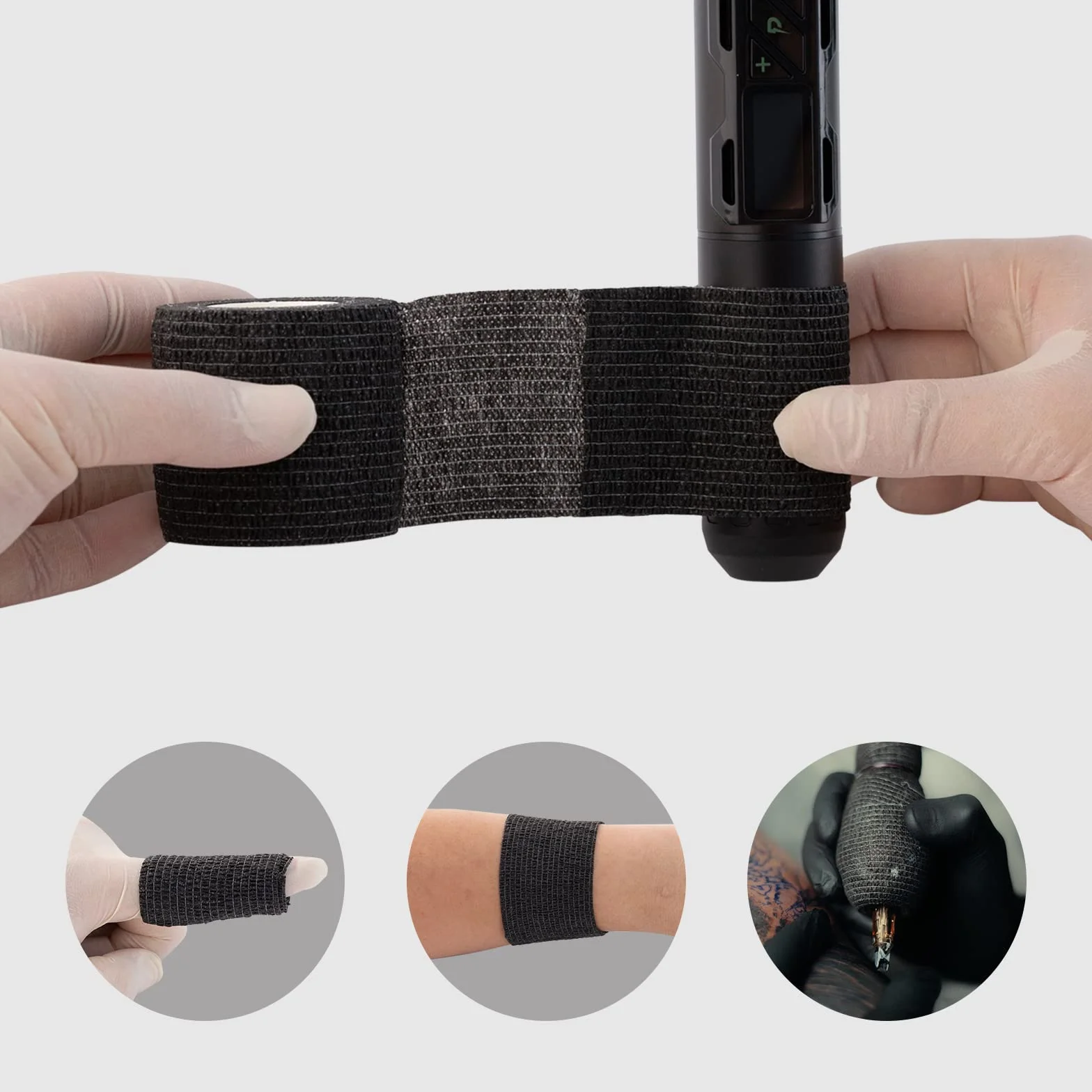 EZ Tattoo Taśma Grip Tape – 12 sztuk (5 cm x 4,5 m) samoprzylepna taśma do obrzęków nadgarstka i skręcenia kostek, jednorazowa rolka do tatuażu (czarna)