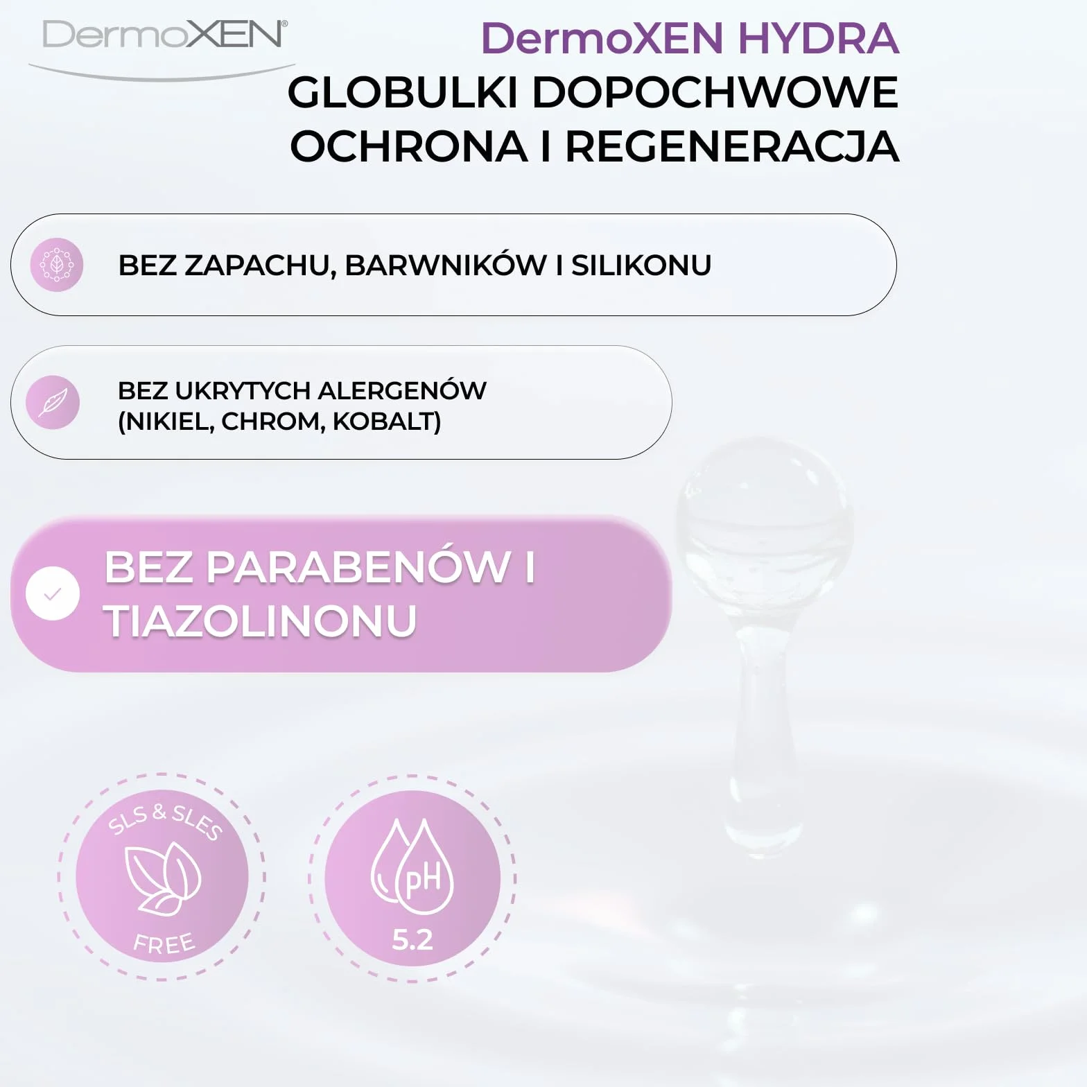 DermoXEN Hydra Globulki dopochwowe z kwasem hialuronowym i aloesem | Nawilżenie pochwy | Naturalna pielęgnacja intymna | Bez hormonów | Suchość pochwy | 7 globulek