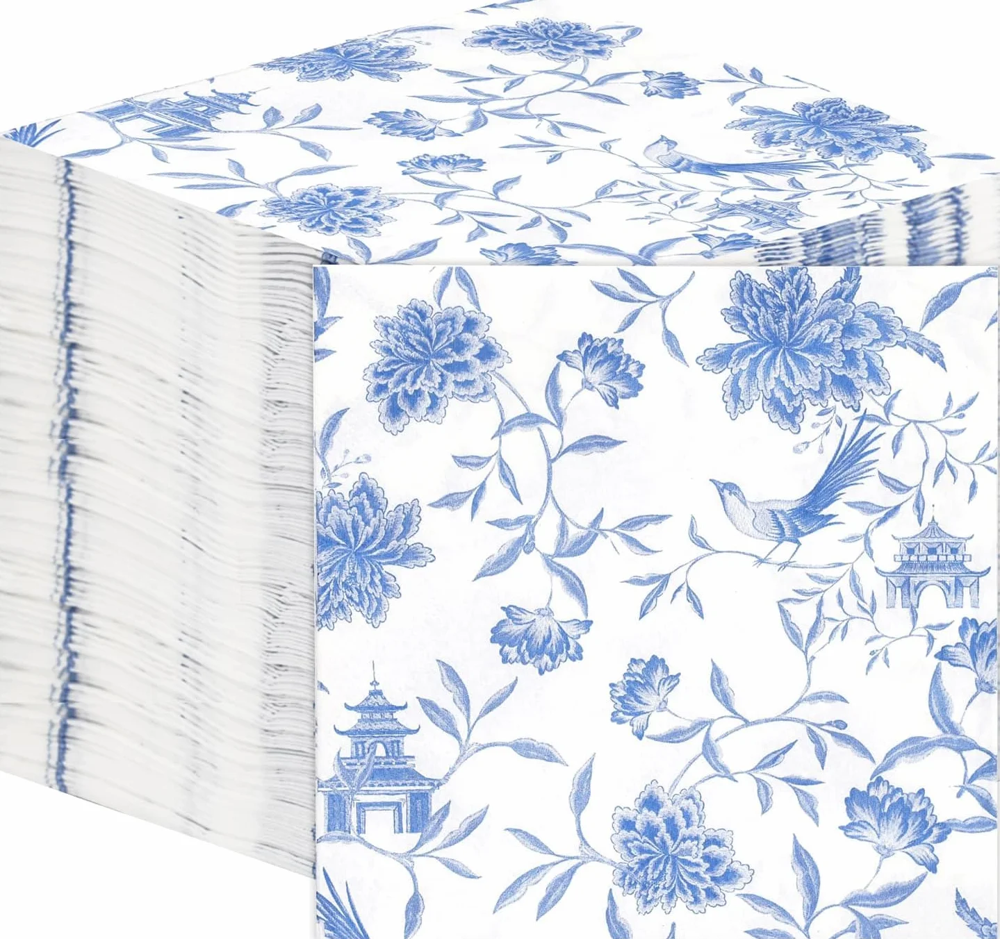 Talking Tables 100 szt. Chinoiserie niebieskie miękkie papierowe serwetki na urodziny, wesele, Boże Narodzenie, catering, naczynia, jednorazowe, nadające się do recyklingu, wyprodukowane w UE,