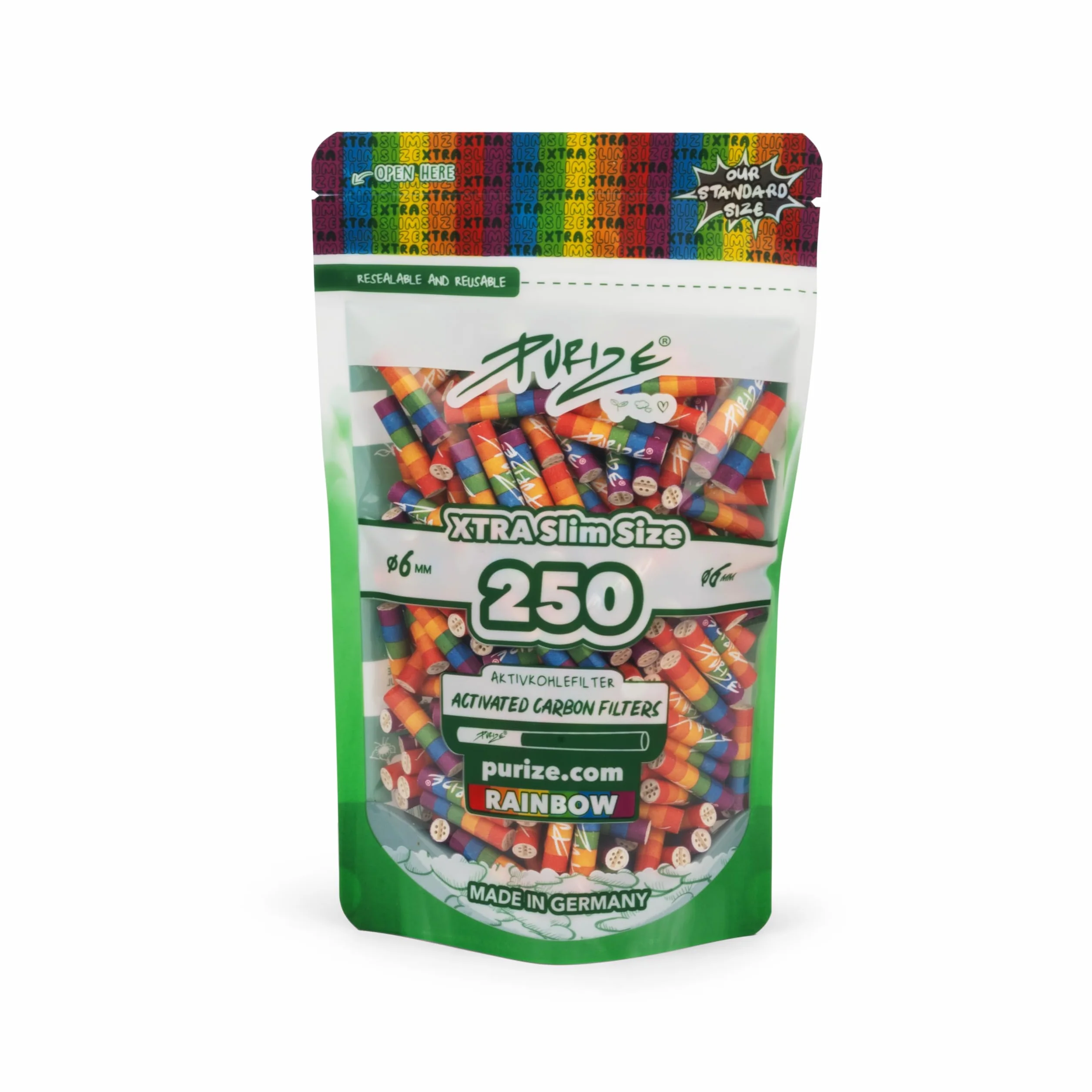 Purize Xtra Slim worki z końcówkami filtra z węglem aktywnym 250 szt.