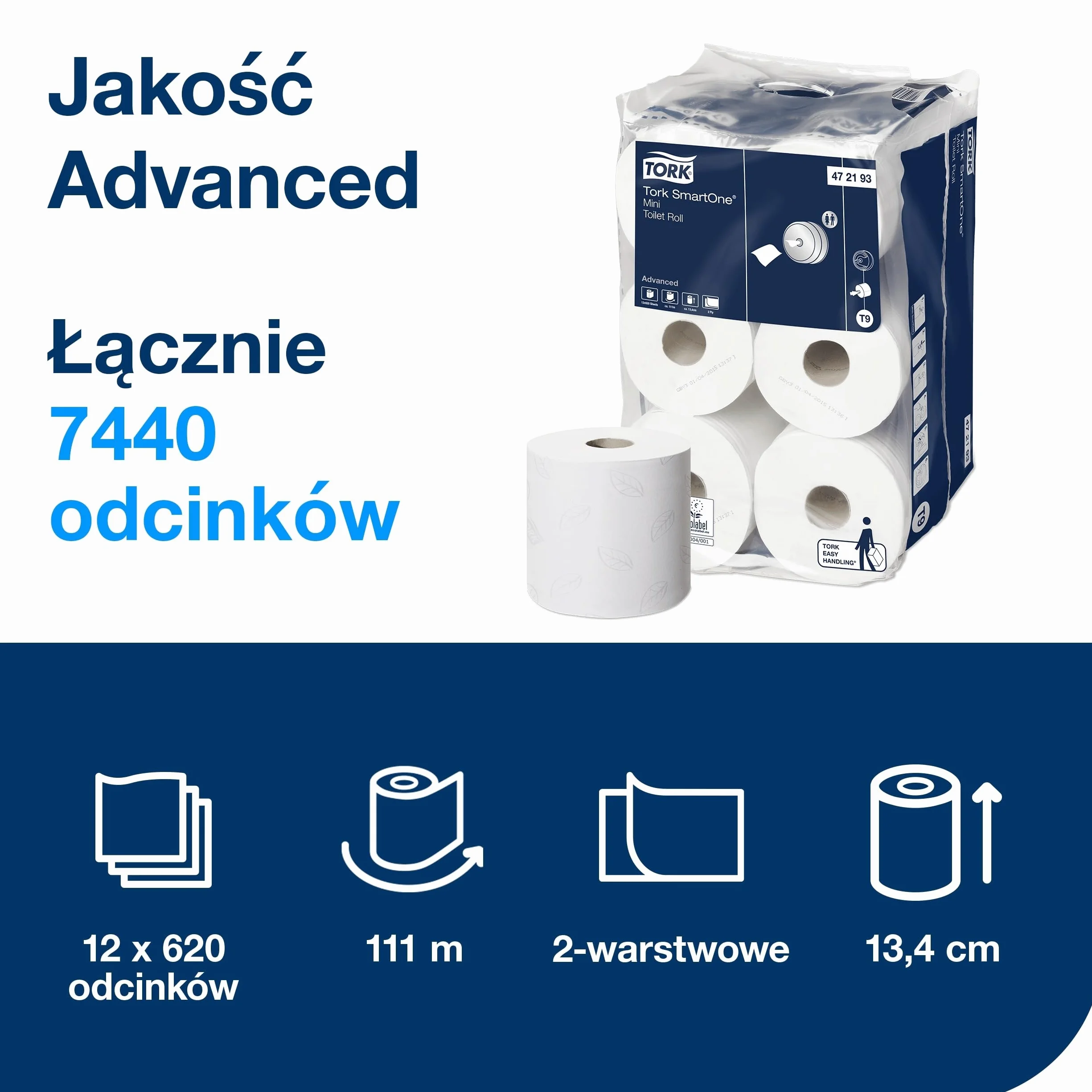 Tork AAT301 Smart One mini rolka toaletowa 2-warstwowa biała opakowanie 12 szt.