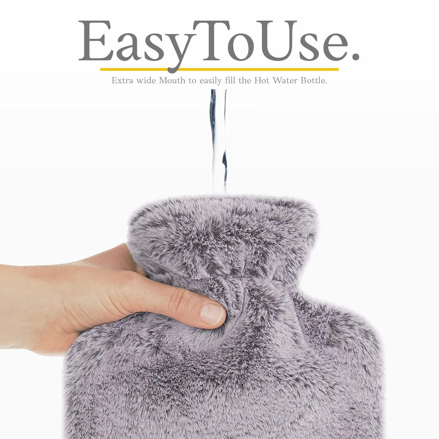 Hot Water Bottle / Termofor - with Soft Premium Fleece Cover - Light Grey, 2L - Heating Pad for Menstrual Cramps and Period Comfort - Hot and Cold Compress