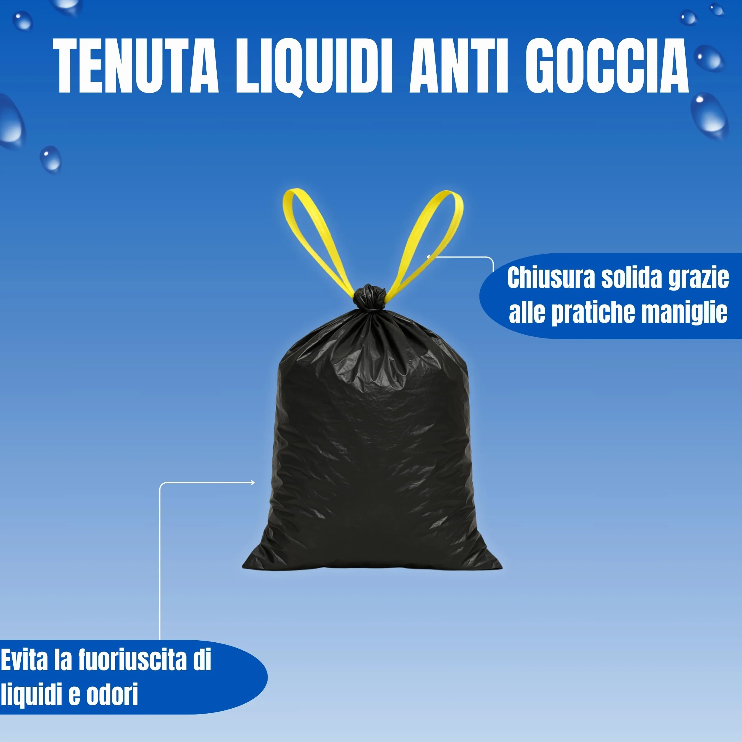 Bottari 60 worków na śmieci 40 l 55 x 65 cm z uchwytami zamykającymi, czarny, trwałe i recyklingowe worki na śmieci, 4 x 15 szt