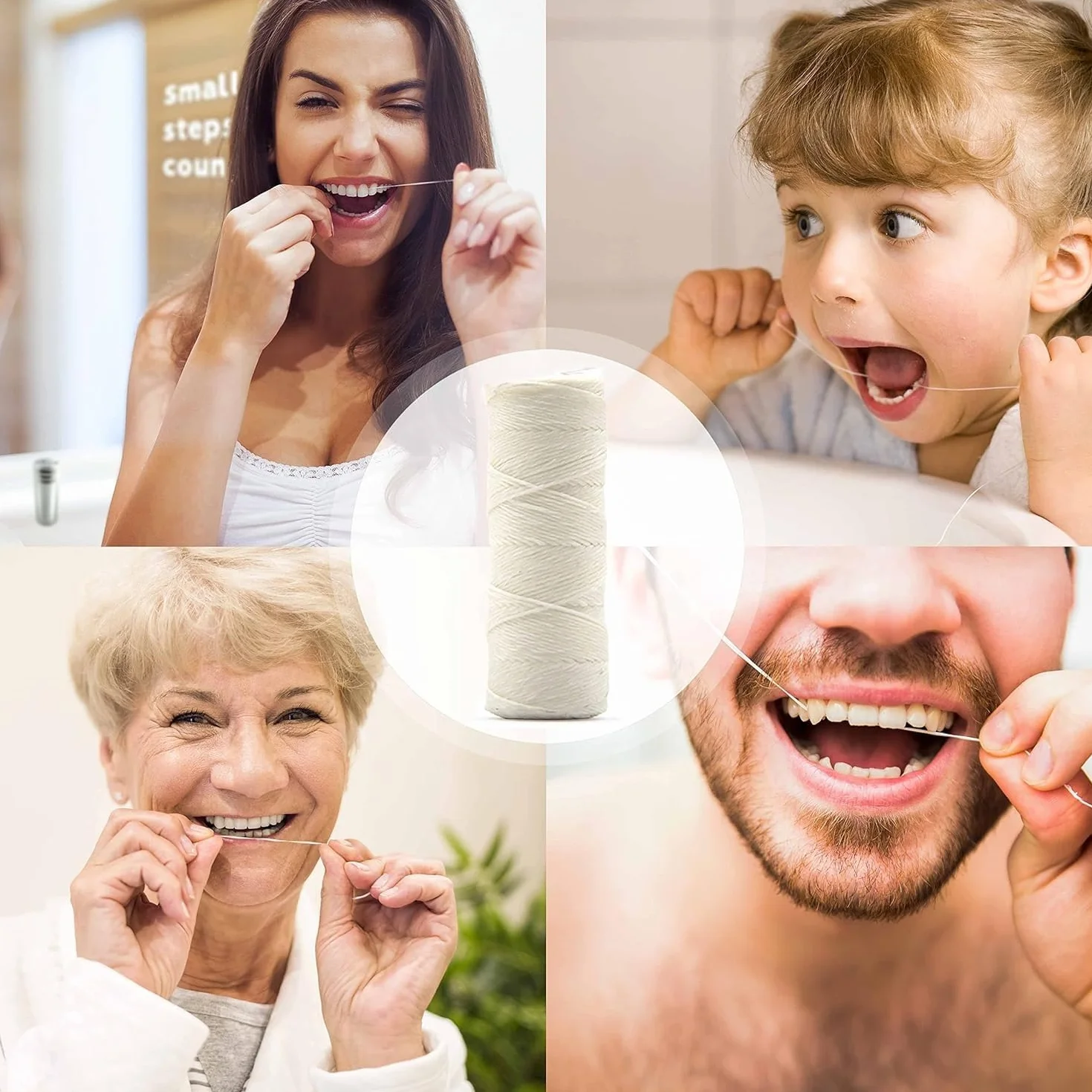 Naturalna nić dentystyczna bez plastiku | woskowana nić dentystyczna, opakowanie uzupełniające 2 x 50 m | Bambaw