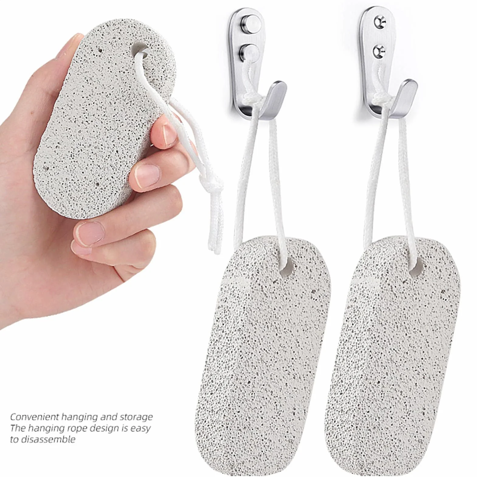 Pumeks do stóp, peeling do stóp i dłoni, 2 sztuki, naturalny, stabilny pumeks, do stóp, rąk, łokci, dla dorosłych