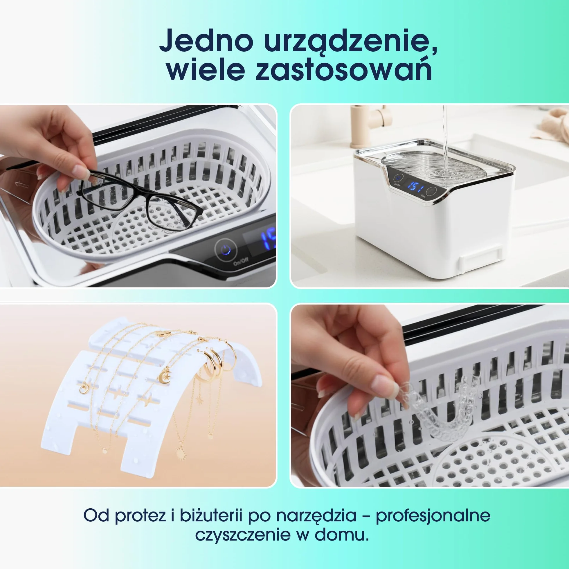 ZENT DeepClean+ Myjka ultradźwiękowa 600 ml do okularów, aparatów ortodontycznych, protez, biżuterii i akcesoriów - 5 Trybów czasowych, System aktywnego chłodzenia, Energooszczędne