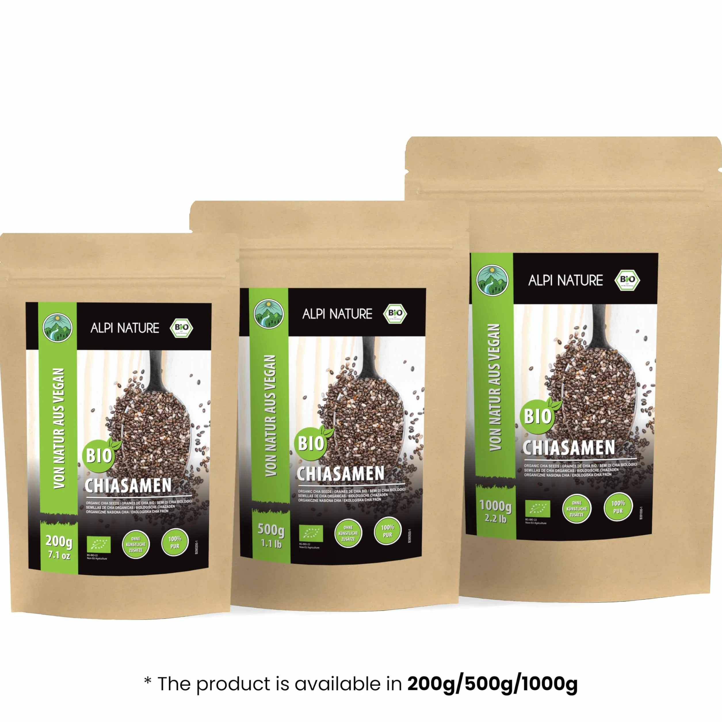 Alpi Nature Ekologiczne Nasiona Chia 500g, Całe Czarne Nasiona Chia do Smoothie, Jogurtu i Musli