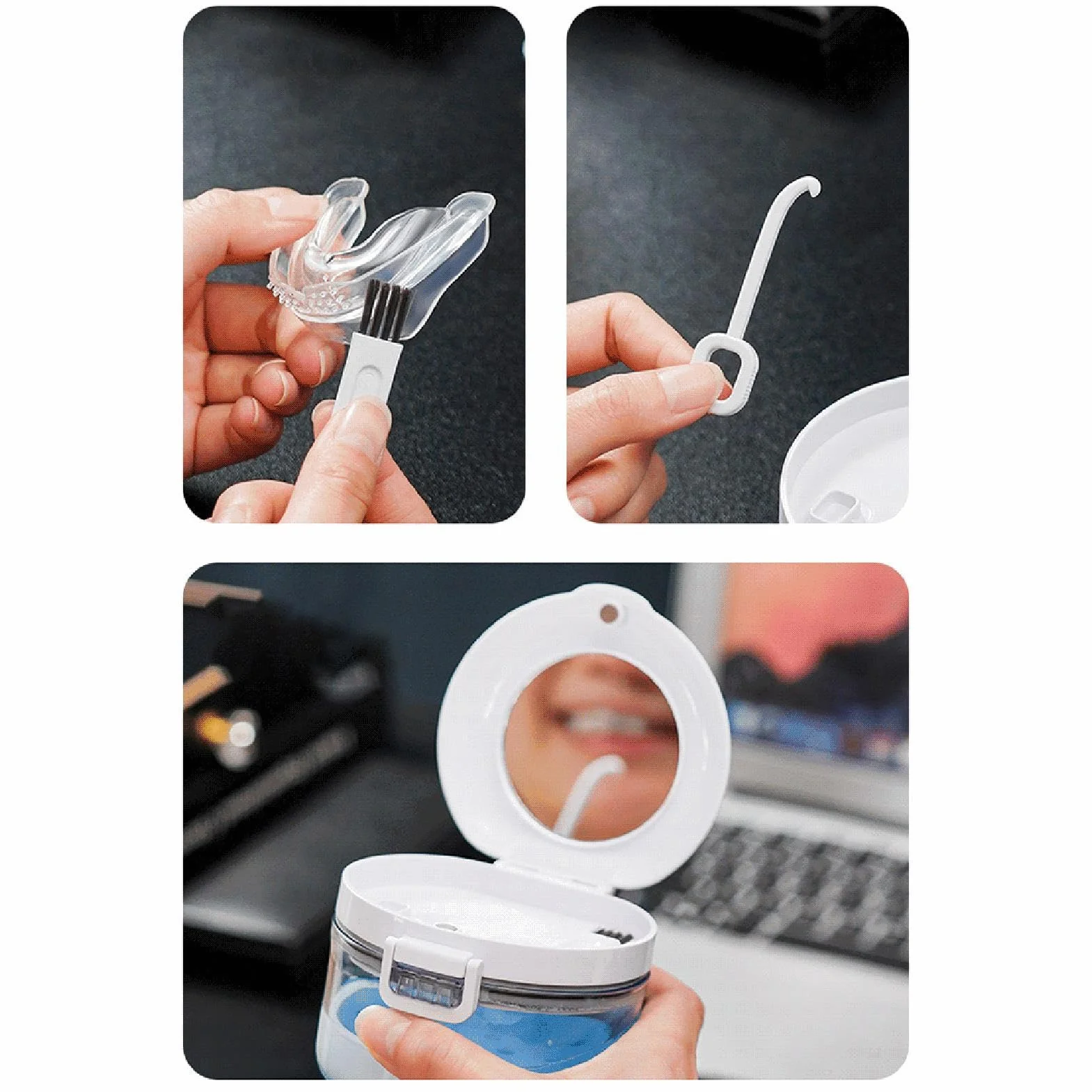 Retainer Cleaner Case - White PP ABS Bath Cup | 9.5x9.5x7cm 97g Aligner Cleaner with Removal Tool, Compact Retainer Storage Box for Women Men Care Home Travel Hygiene Organizer