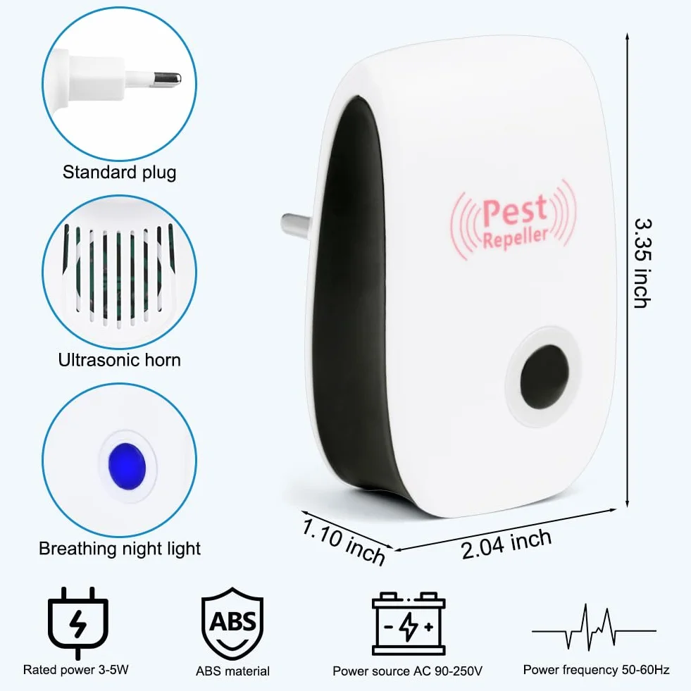 AOOWU Ultradźwiękowy odstraszacz szkodników, 6 sztuk ultradźwiękowy odstraszacz myszy i Pest Control Repeller, elektroniczne środki ochrony przed owadami na myszy, komary, muchy, pająki, karaluchy