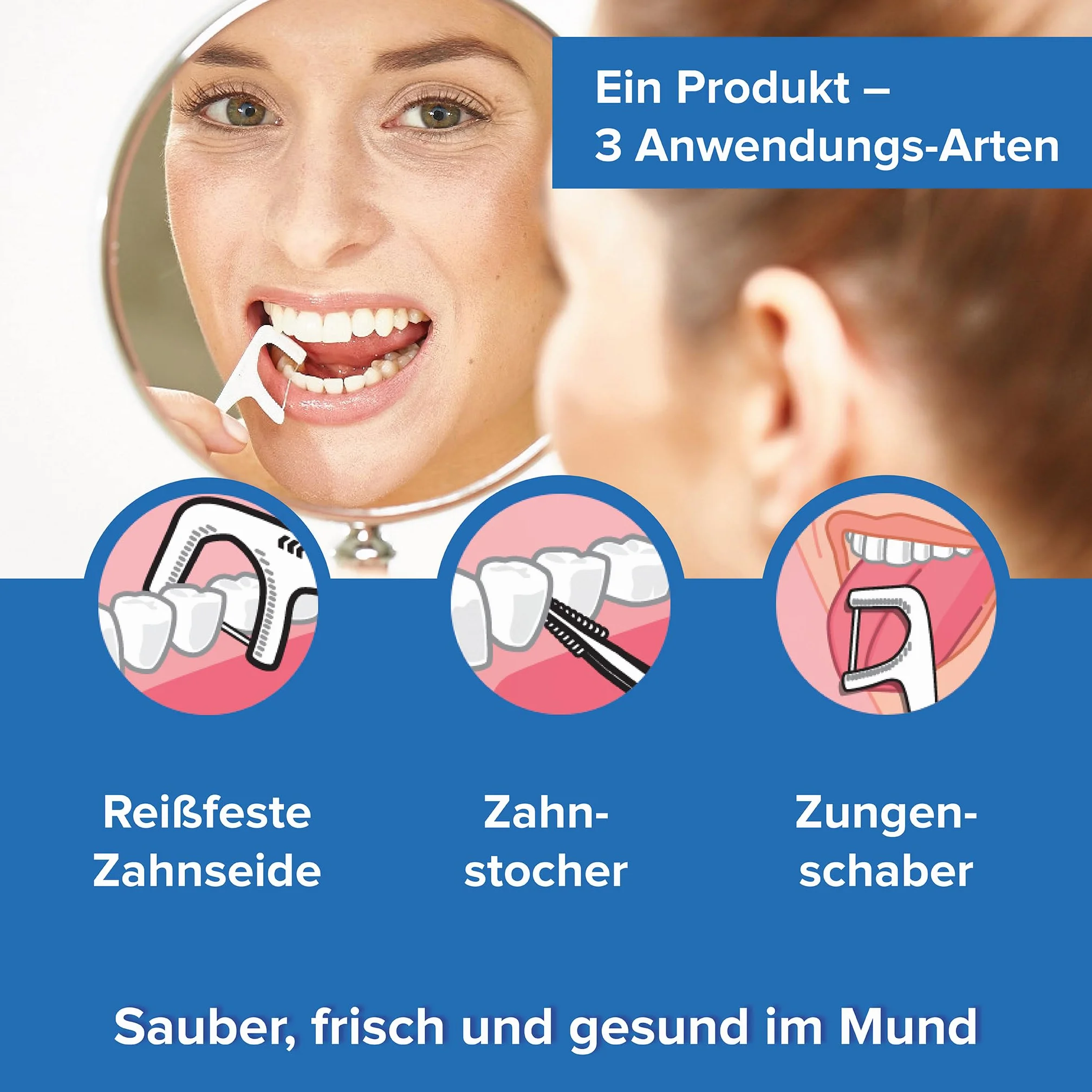 Dentek Complete Clean Patyczki z nicią dentystyczną – odporne na rozerwanie – czyszczenie przestrzeni międzyzębowych – smak miętowy – fluor – skrobak do języka – wykałaczka, 1 x 40 szt.